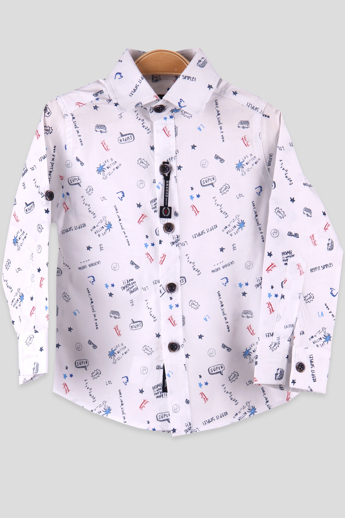 Breeze Erkek Çocuk Desenli Gömlek Mavi (4-8 Yaş)