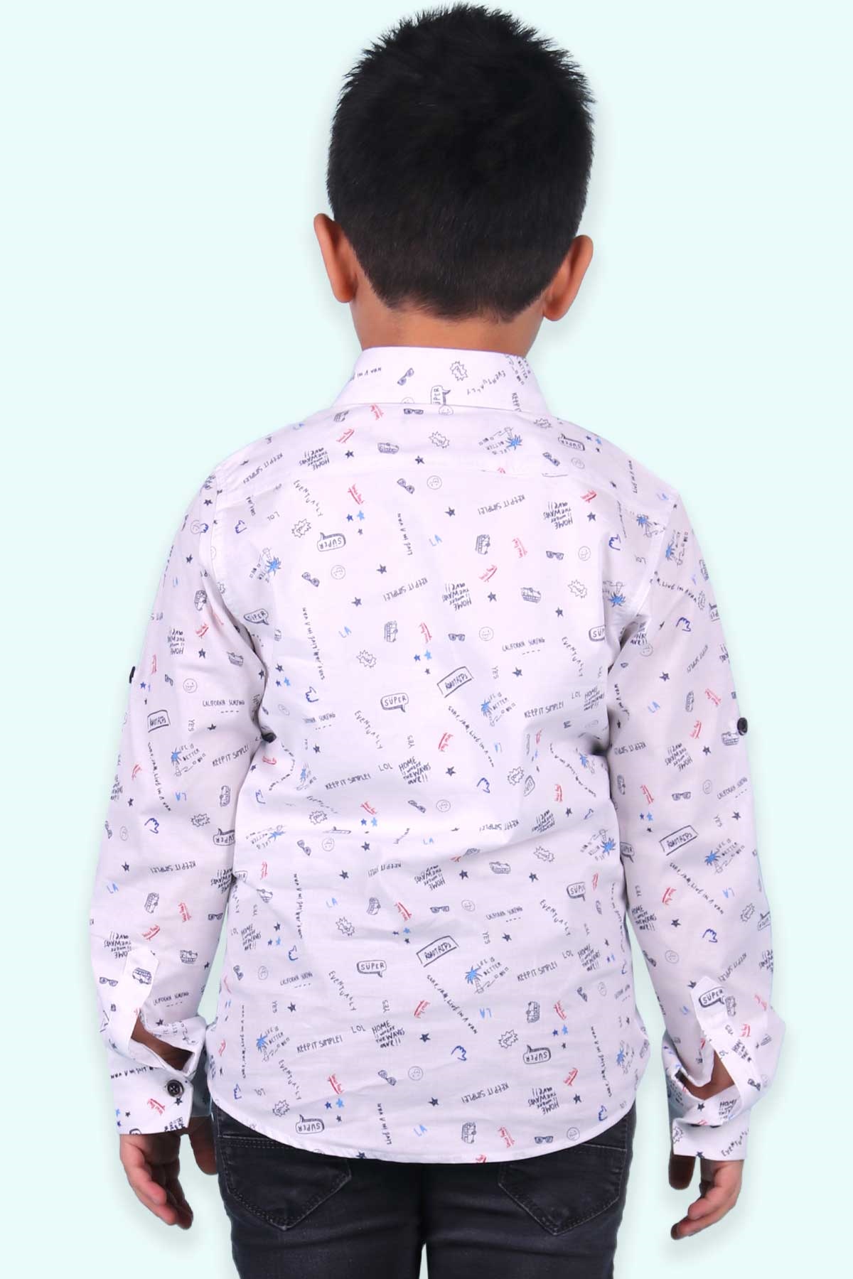 Breeze Erkek Çocuk Desenli Gömlek Mavi (4-8 Yaş)