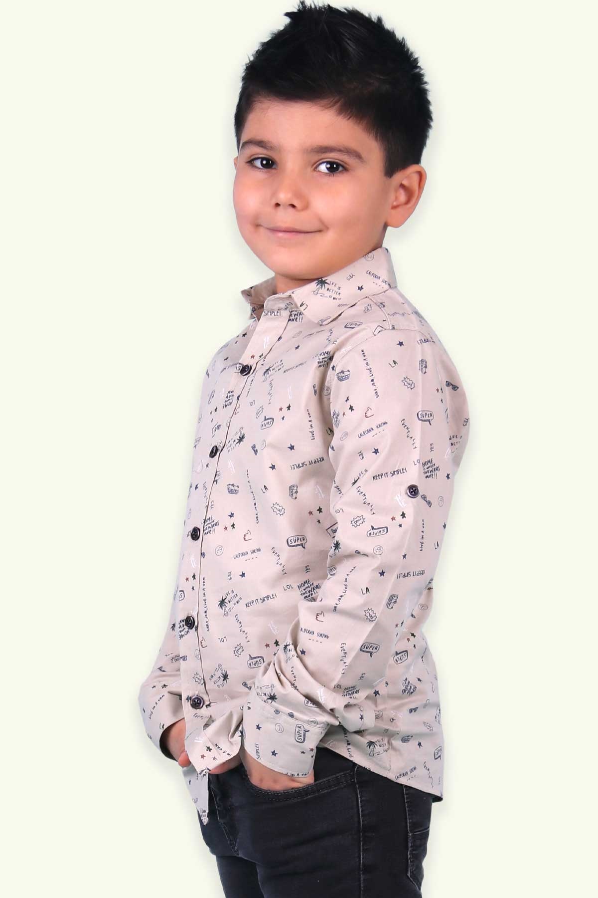 Breeze Erkek Çocuk Desenli Gömlek Yeşil (9 Ay-3 Yaş)