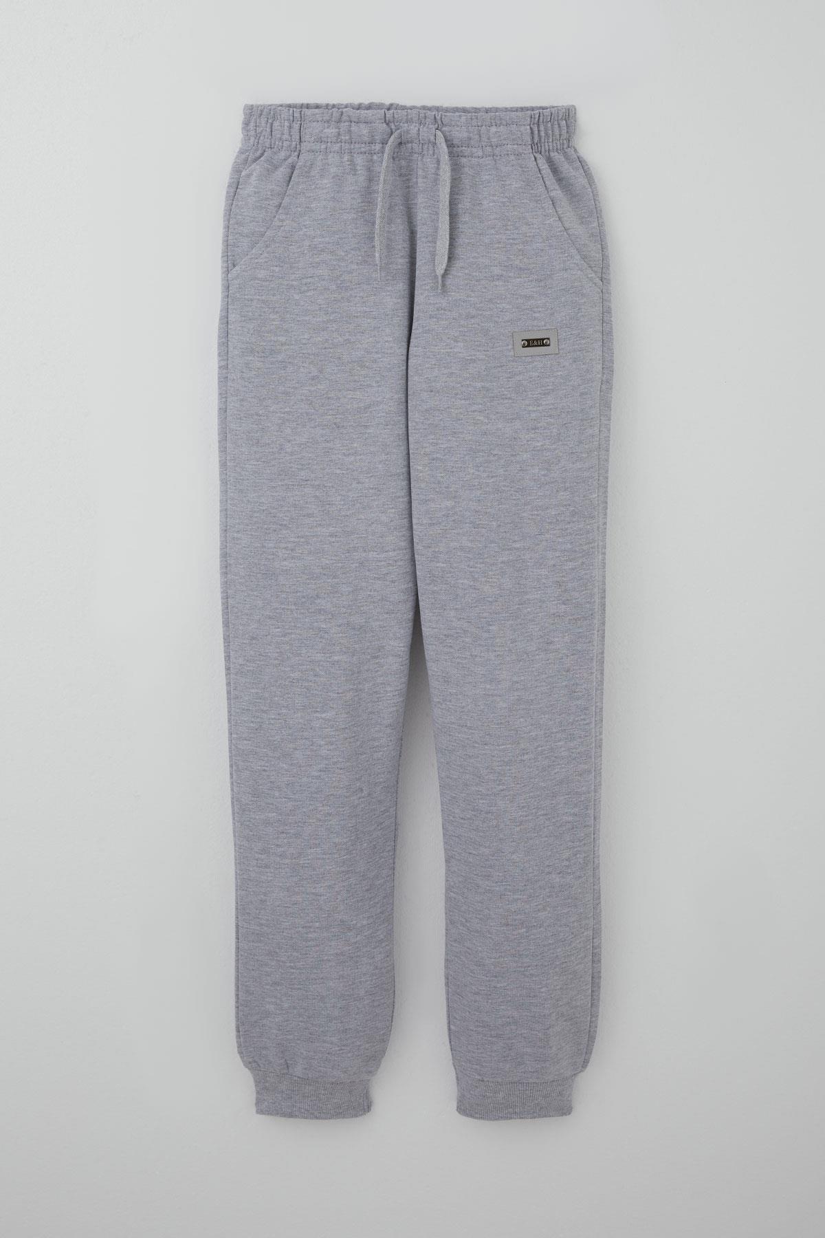 Breeze Erkek Çocuk Eşofman Altı Arma Detaylı Bağcık Aksesuarlı Beli Lastikli Açık Gri Melanj (9-12 Yaş)