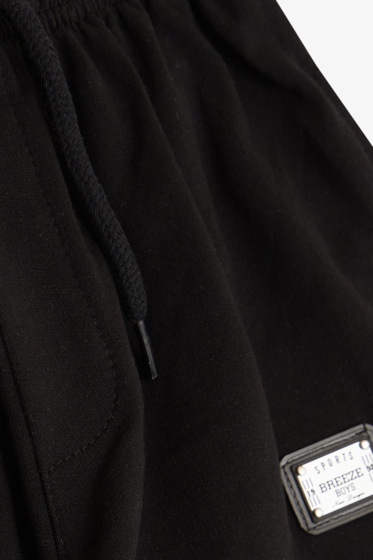 Breeze Erkek Çocuk Eşofman Altı Armalı Beli Lastikli Bağcık Aksesuarlı Siyah (9-13 Yaş)