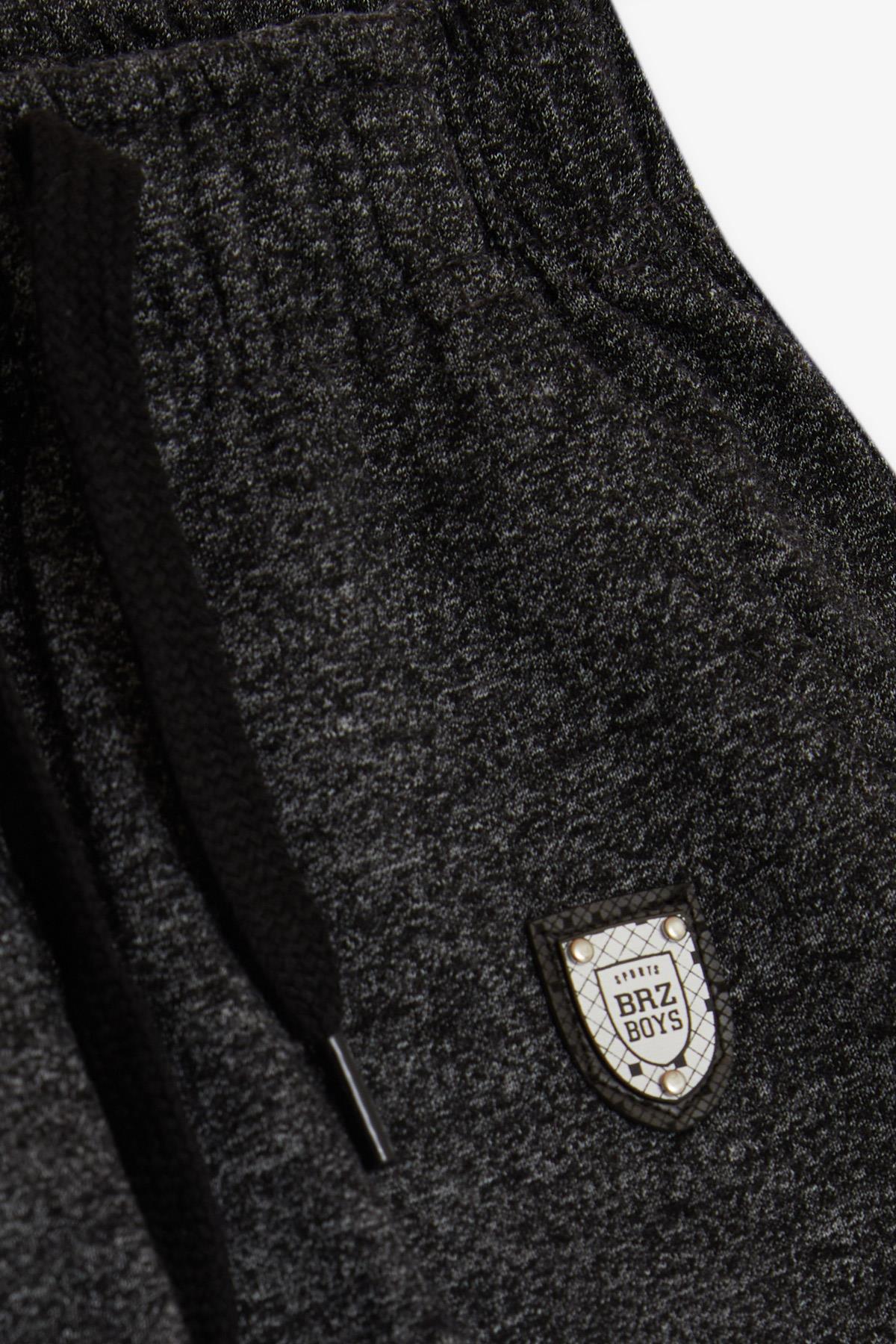 Breeze Erkek Çocuk Eşofman Altı Armalı Cepli Bağcık Aksesuarlı Siyah Melanj (1.5-5 Yaş)