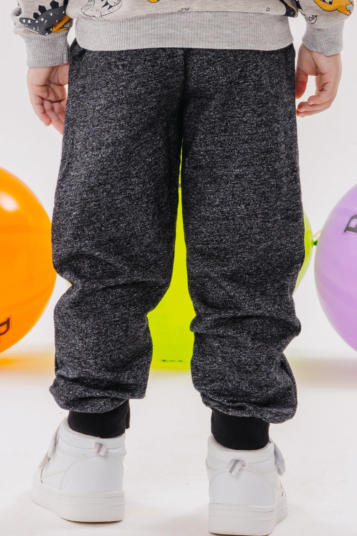 Breeze Erkek Çocuk Eşofman Altı Armalı Cepli Bağcık Aksesuarlı Siyah Melanj (1.5-3 Yaş)