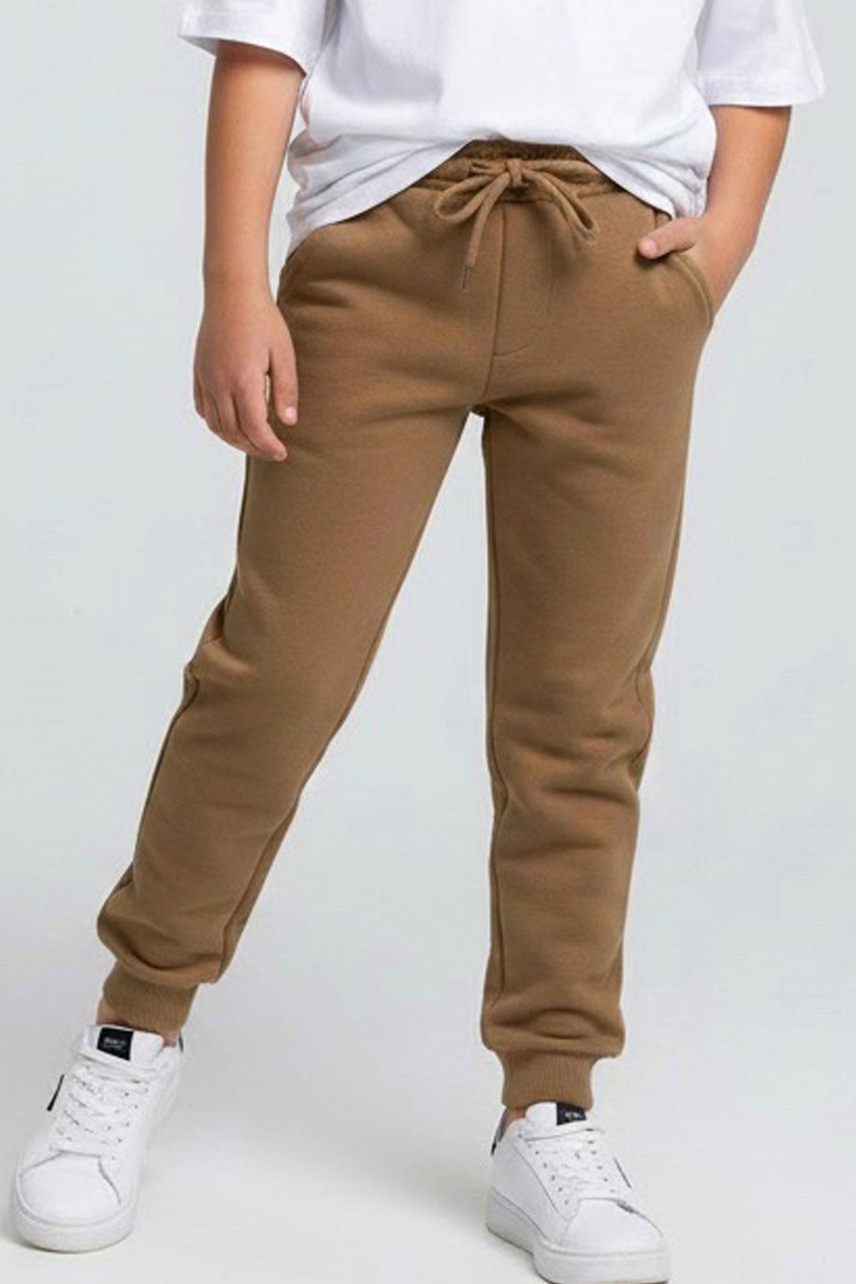 Breeze Erkek Çocuk Eşofman Altı Bağcıklı Cepli Beli Lastikli Açık Kahverengi (6-10 Yaş)