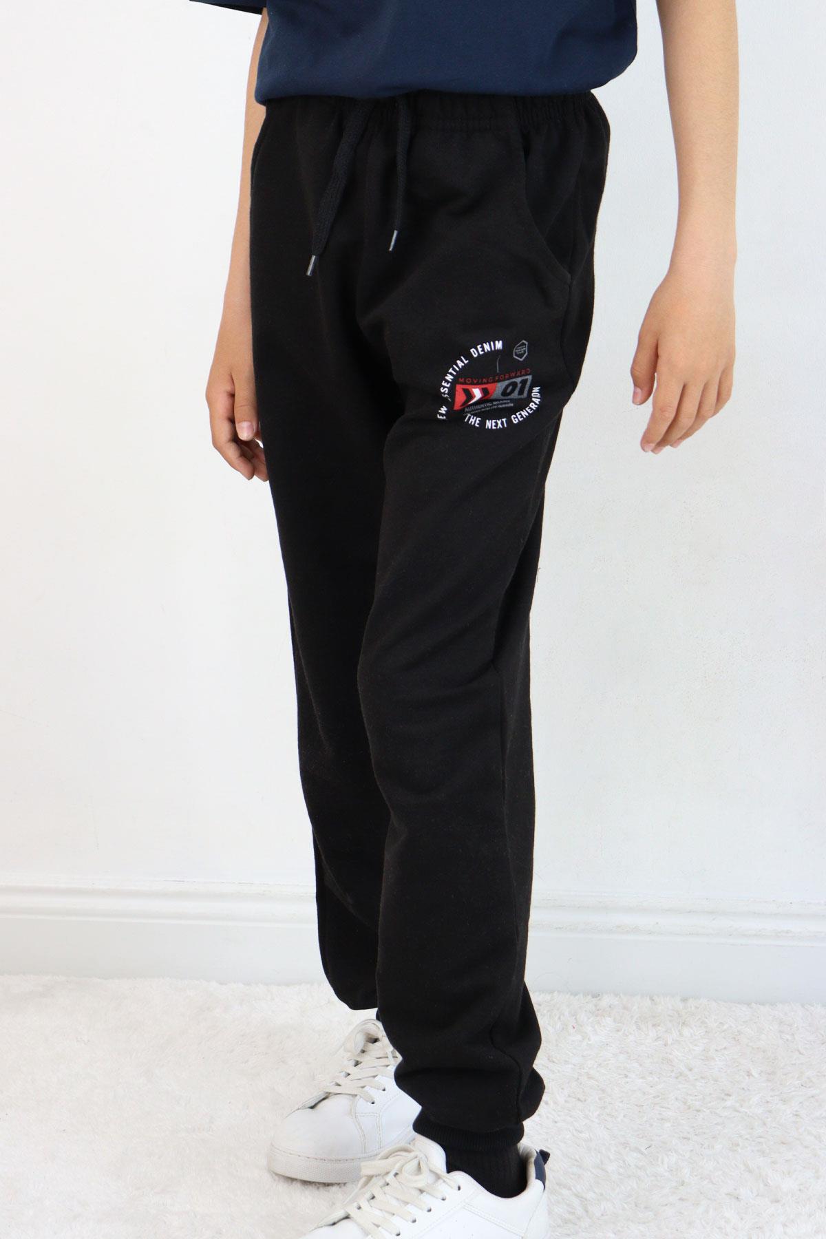 Breeze Erkek Çocuk Eşofman Altı Bağcık Aksesuarlı Yazı Baskılı Siyah (11-13 Yaş)