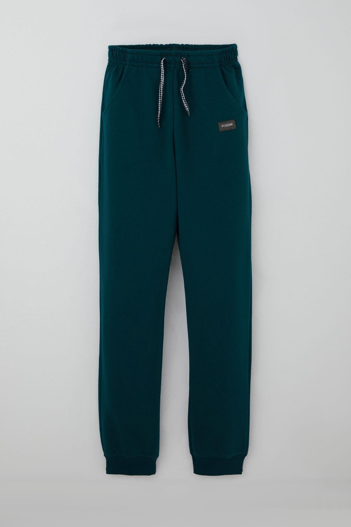 Breeze Erkek Çocuk Eşofman Altı Bağcık Aksesuarlı Arma Detaylı Cepli Petrol Yeşili (11-14 Yaş)