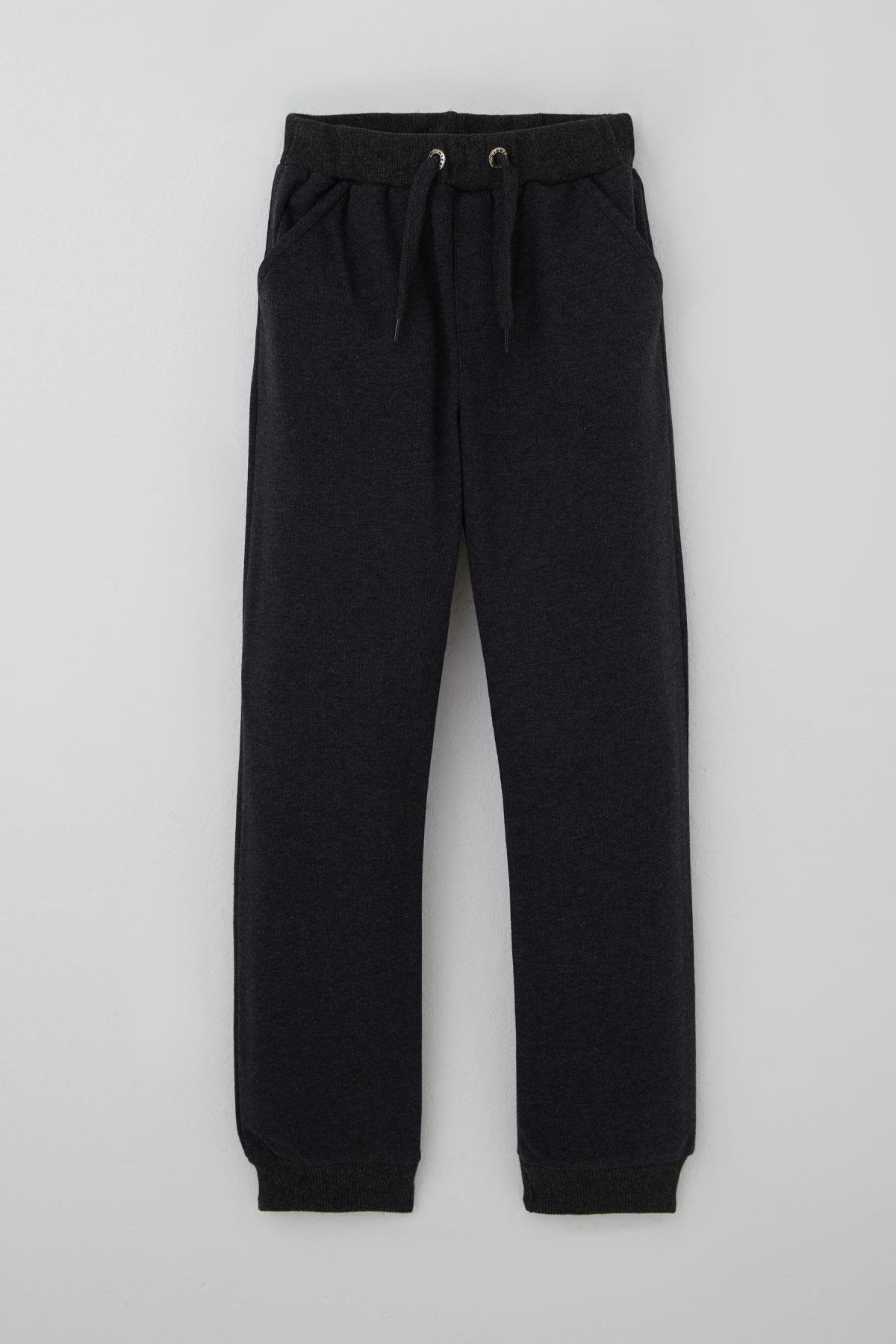 Breeze Erkek Çocuk Eşofman Altı Bağcık Aksesuarlı Cepli Koyu Gri Melanj (7-11 Yaş)