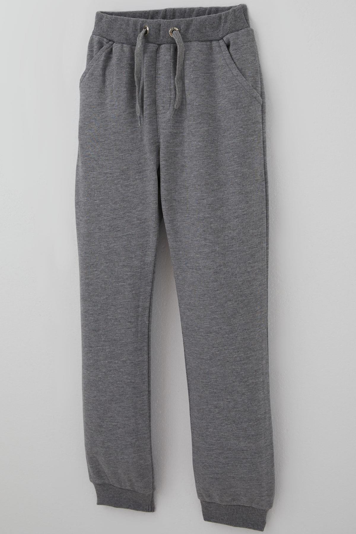 Breeze Erkek Çocuk Eşofman Altı Bağcık Aksesuarlı Cepli Gri Melanj (7-11 Yaş)