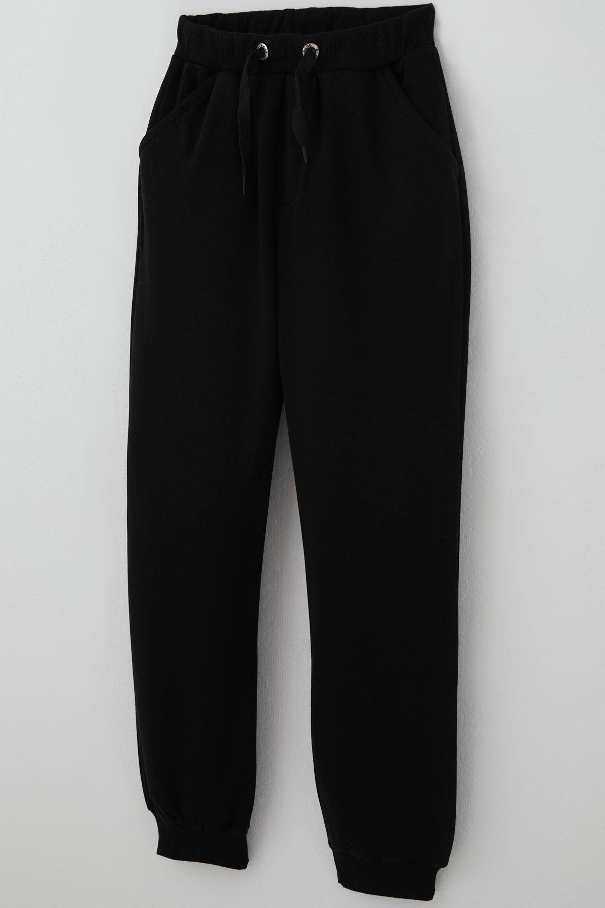 Breeze Erkek Çocuk Eşofman Altı Bağcık Aksesuarlı Cepli Siyah (7-11 Yaş)