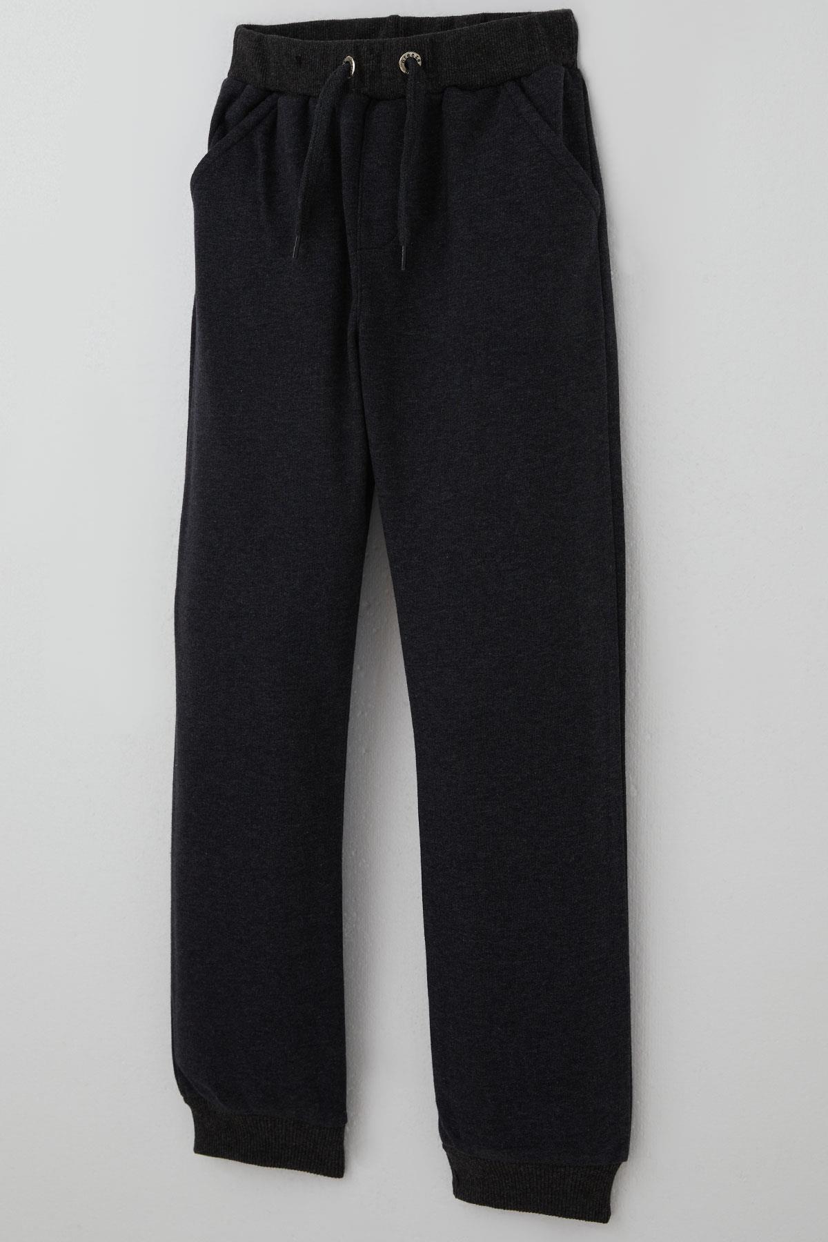 Breeze Erkek Çocuk Eşofman Altı Bağcık Aksesuarlı Cepli Koyu Gri Melanj (7-11 Yaş)