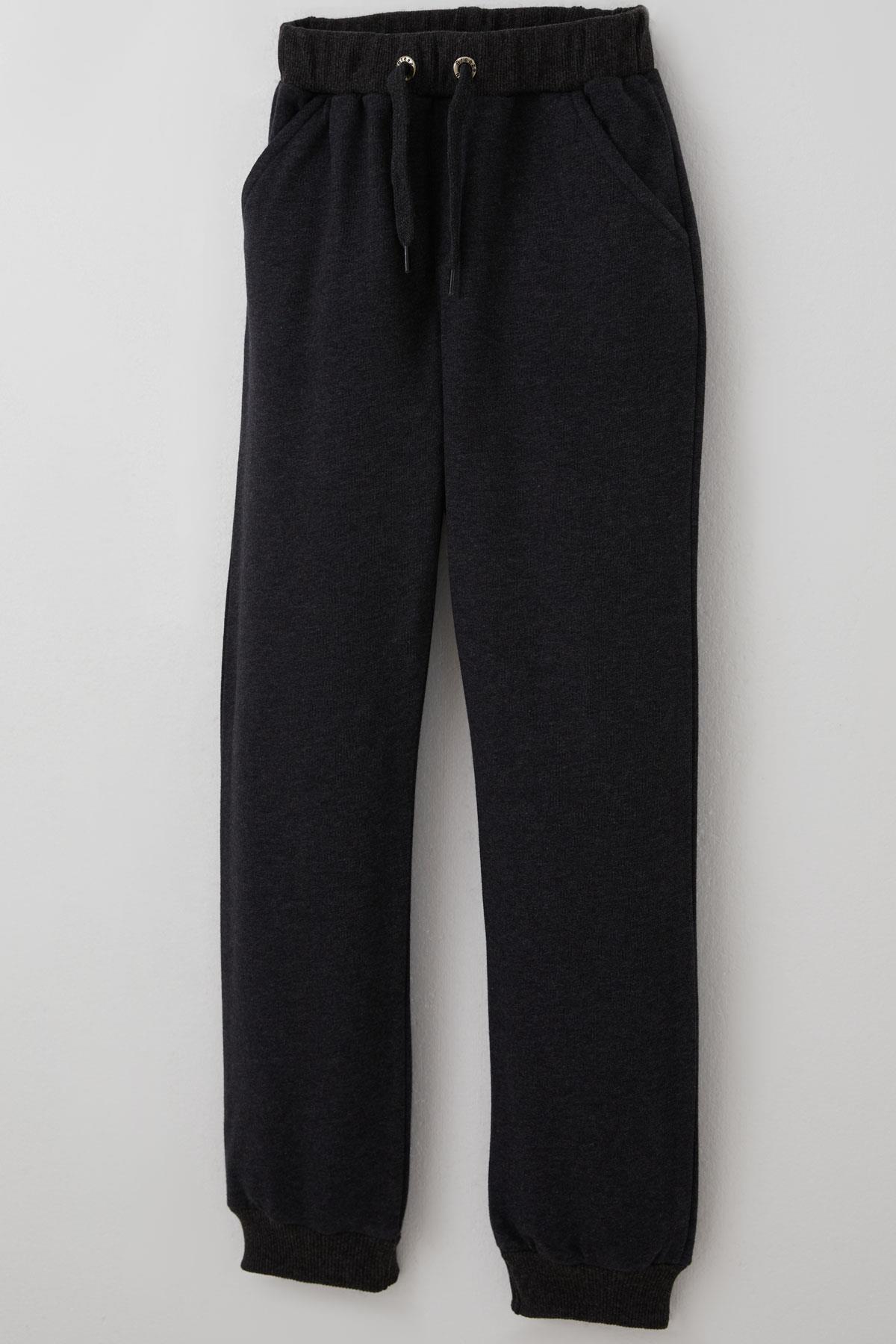 Breeze Erkek Çocuk Eşofman Altı Bağcık Aksesuarlı Cepli Koyu Gri Melanj (7-11 Yaş)