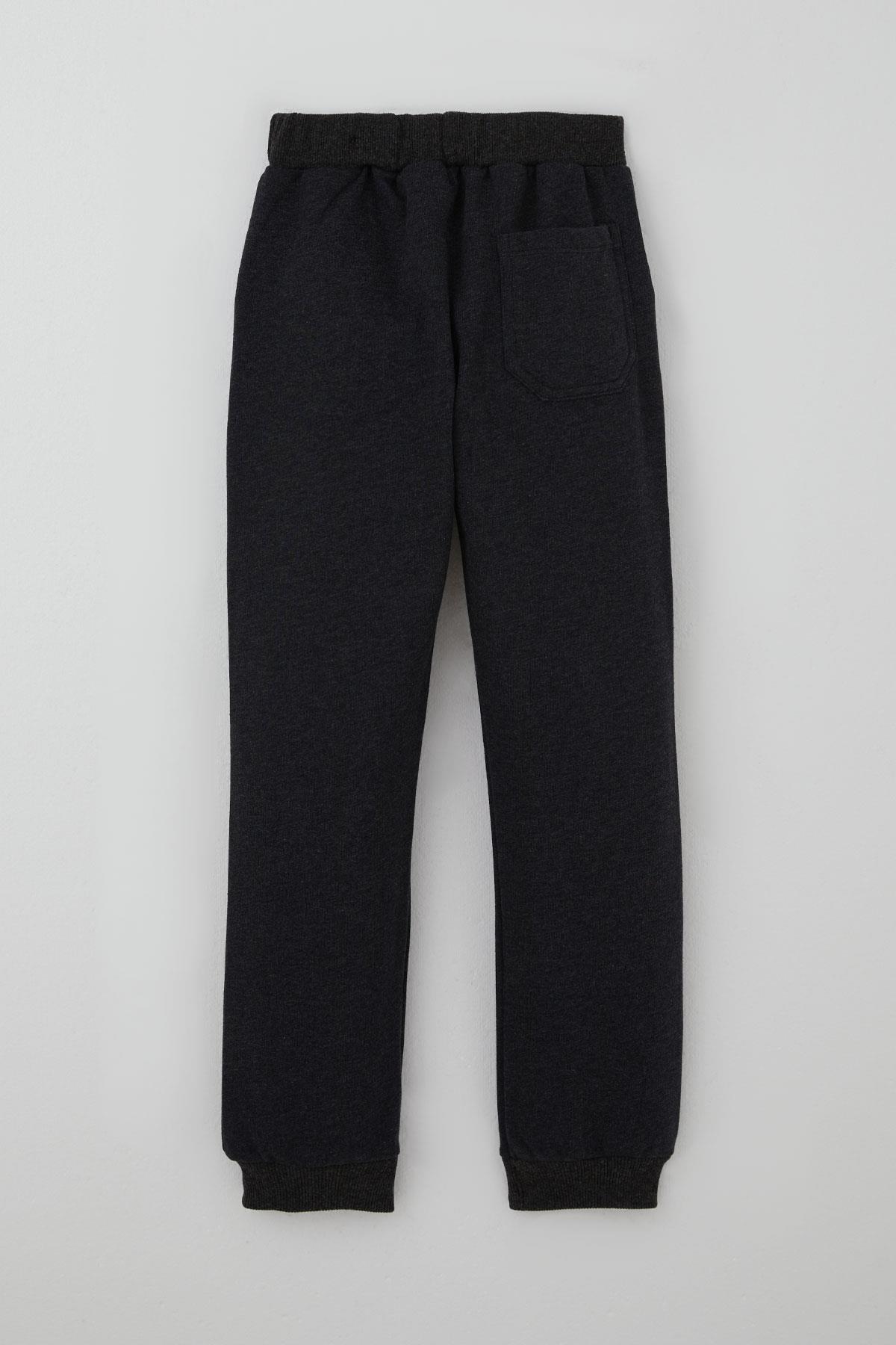 Breeze Erkek Çocuk Eşofman Altı Bağcık Aksesuarlı Cepli Koyu Gri Melanj (7-11 Yaş)