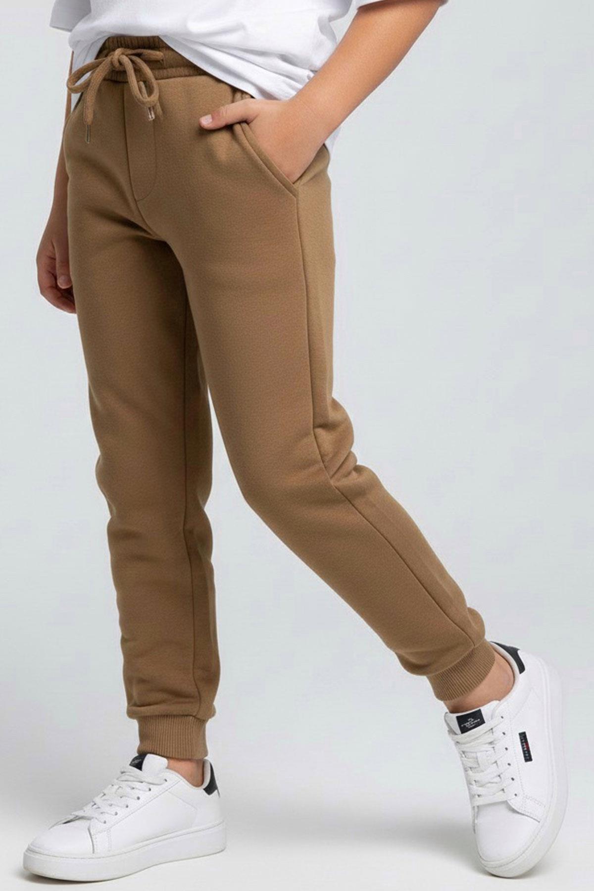 Breeze Erkek Çocuk Eşofman Altı Bağcıklı Cepli Beli Lastikli Açık Kahverengi (6-10 Yaş)