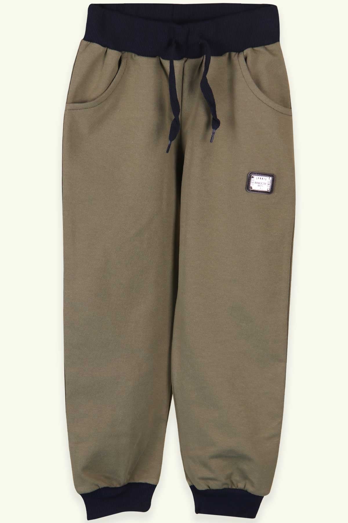 Breeze Erkek Çocuk Eşofman Altı Basic Armalı Haki Yeşil (5-10 Yaş)