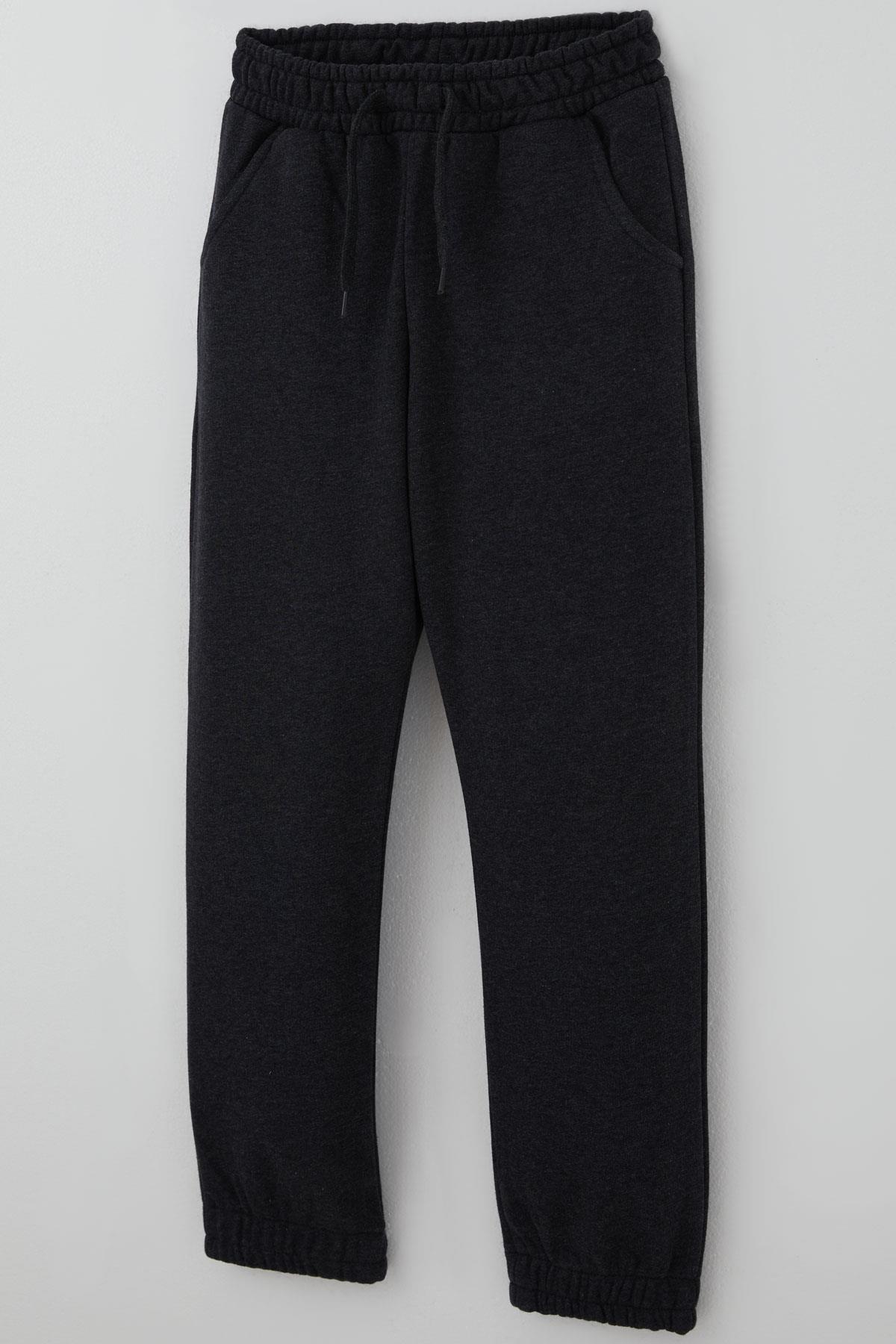 Breeze Erkek Çocuk Eşofman Altı Beli Paçası Lastikli Bağcık Aksesuarlı Koyu Gri Melanj (4-8 Yaş)