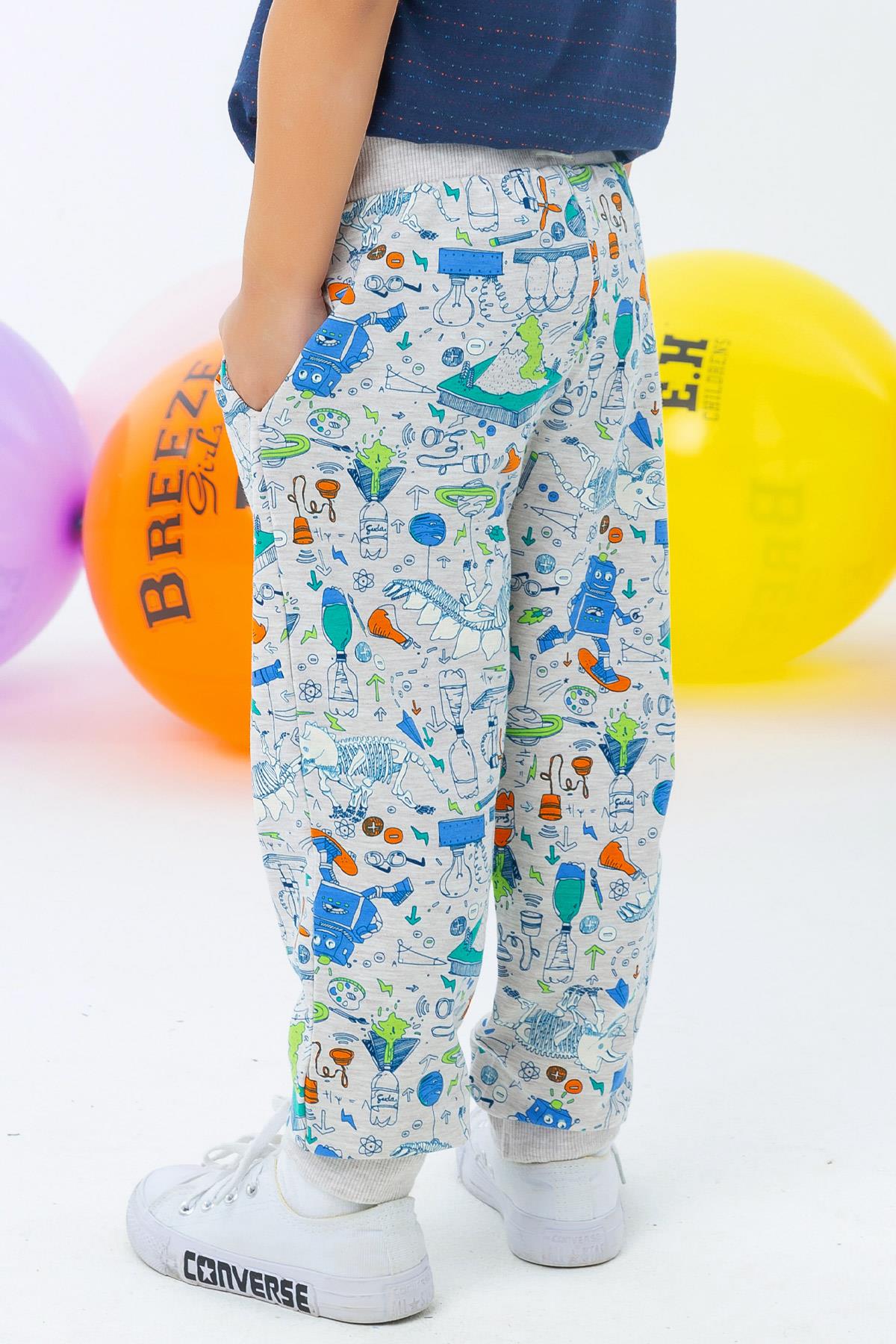 Breeze Erkek Çocuk Eşofman Altı Bilim Temalı Bej Melanj (1.5-5 Yaş)