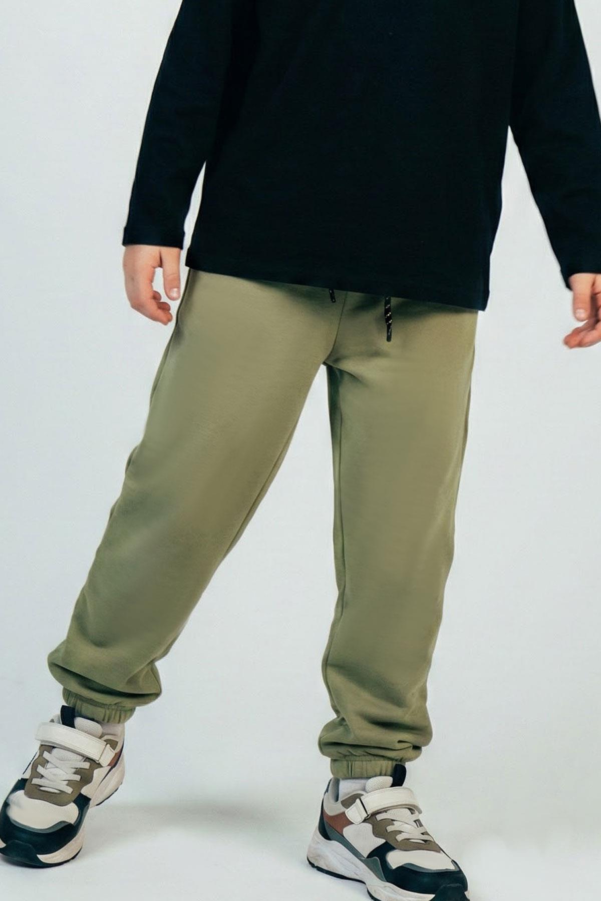 Breeze Erkek Çocuk Eşofman Altı Cepli Beli Paçası Lastikli Haki Yeşil (4-8 Yaş)