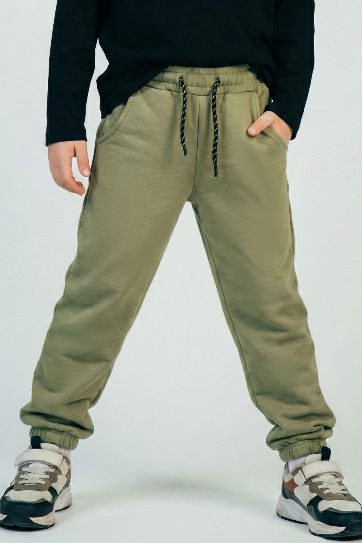 Breeze Erkek Çocuk Eşofman Altı Cepli Beli Paçası Lastikli Haki Yeşil (4-8 Yaş)