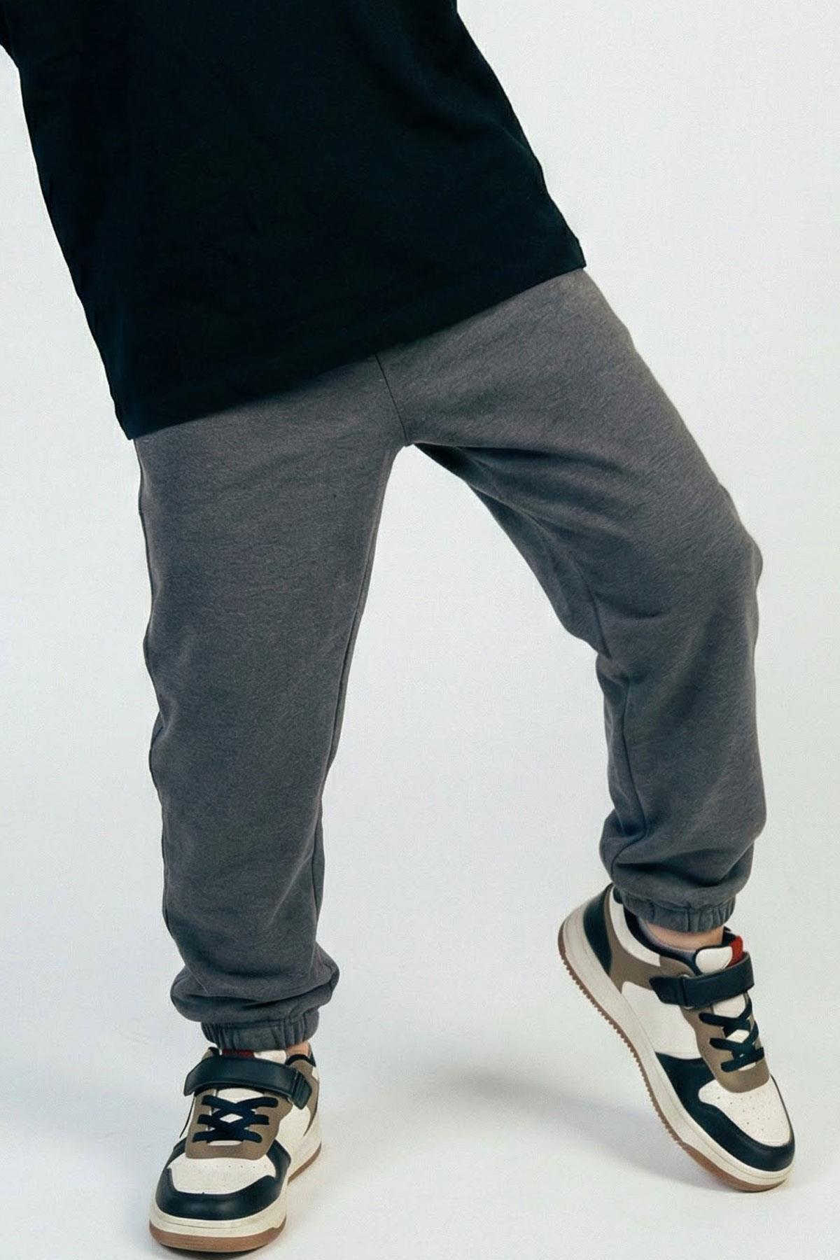 Breeze Erkek Çocuk Eşofman Altı Cepli Beli Paçası Lastikli Gri (4-8 Yaş)