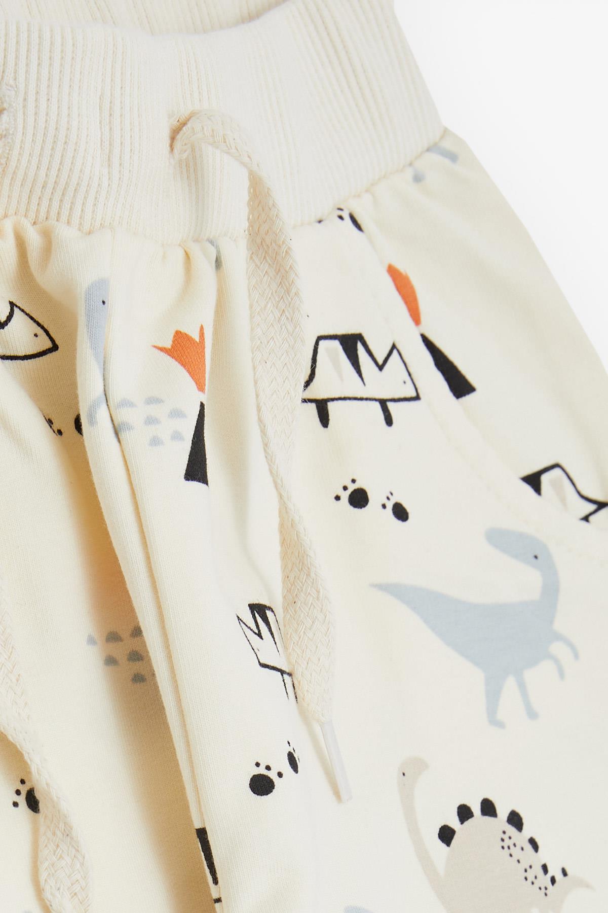 Breeze Erkek Çocuk Eşofman Altı Dinozor Baskılı Cepli Bağcık Aksesuarlı Krem (1-4 Yaş)