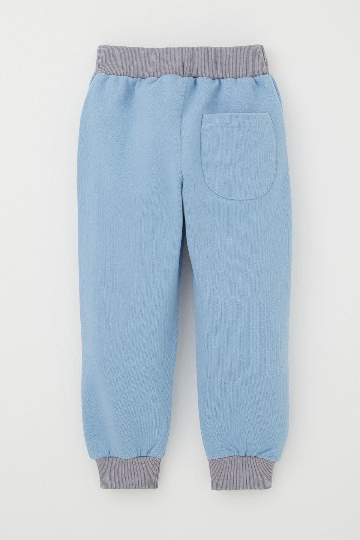 Breeze Erkek Çocuk Eşofman Altı Kedicik Düğme Aksesuarlı Cep Kısmı Kontrast Dikiş Detaylı Mavi (1-4 Yaş)