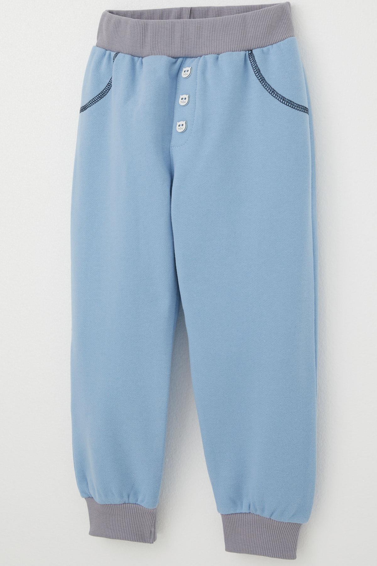 Breeze Erkek Çocuk Eşofman Altı Kedicik Düğme Aksesuarlı Cep Kısmı Kontrast Dikiş Detaylı Mavi (1-4 Yaş)