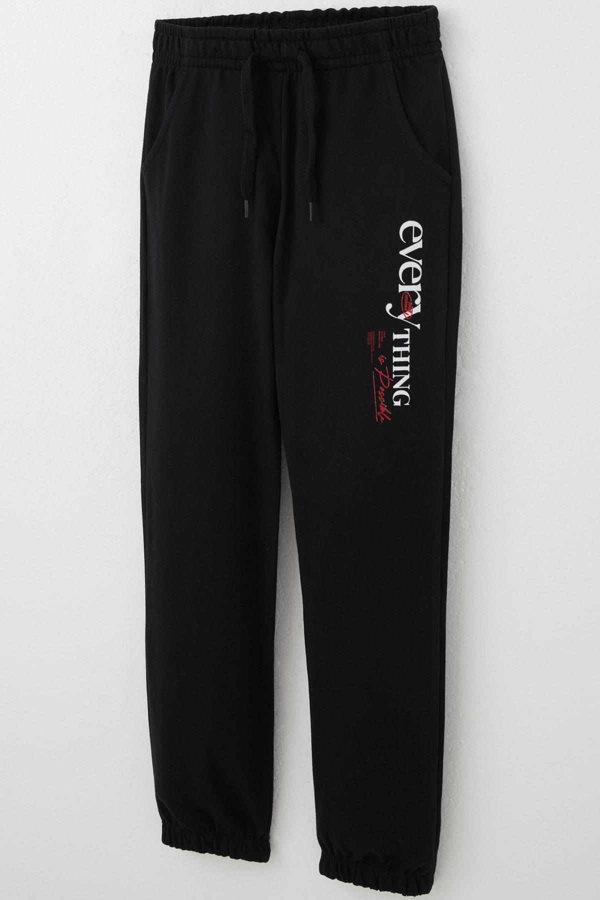 Breeze Erkek Çocuk Eşofman Altı Motivasyon Temalı Bağcık Aksesuarlı Siyah (4-5 Yaş)