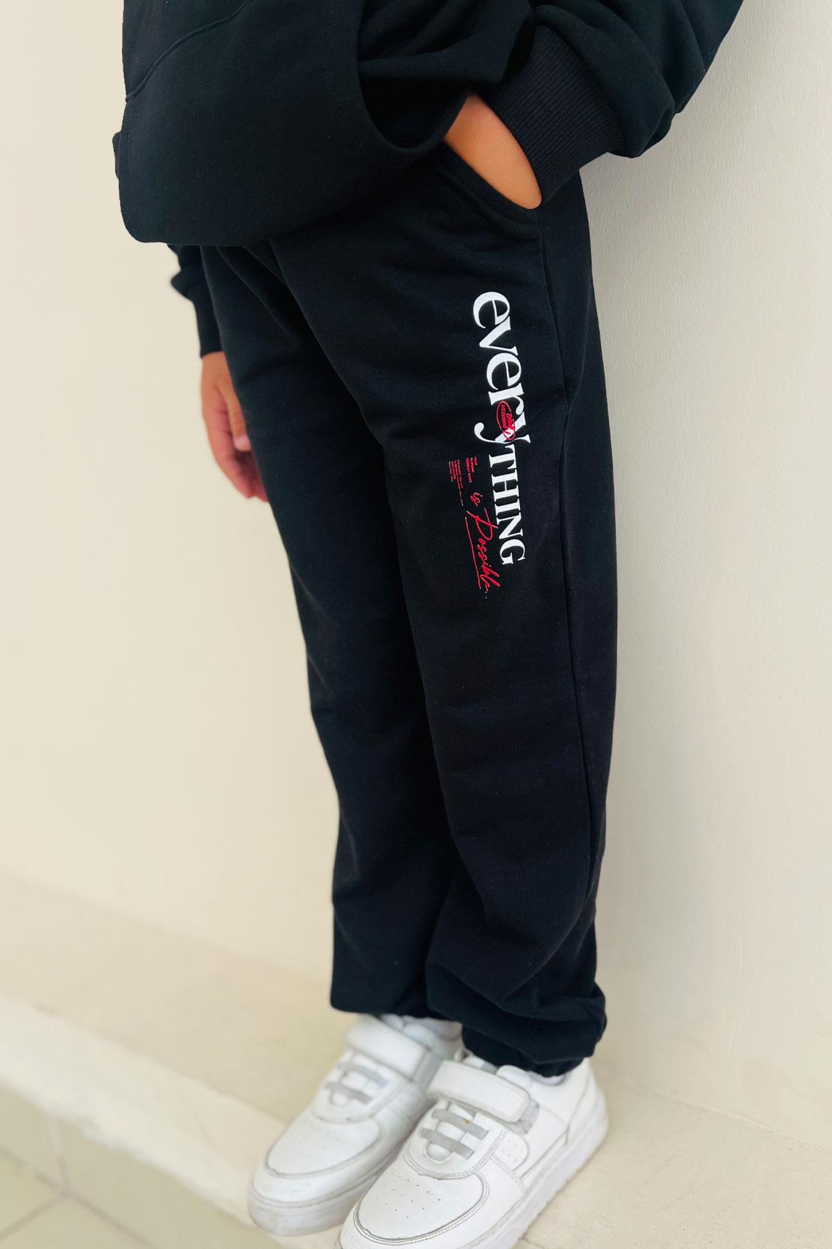 Breeze Erkek Çocuk Eşofman Altı Motivasyon Temalı Bağcık Aksesuarlı Siyah (4-5 Yaş)