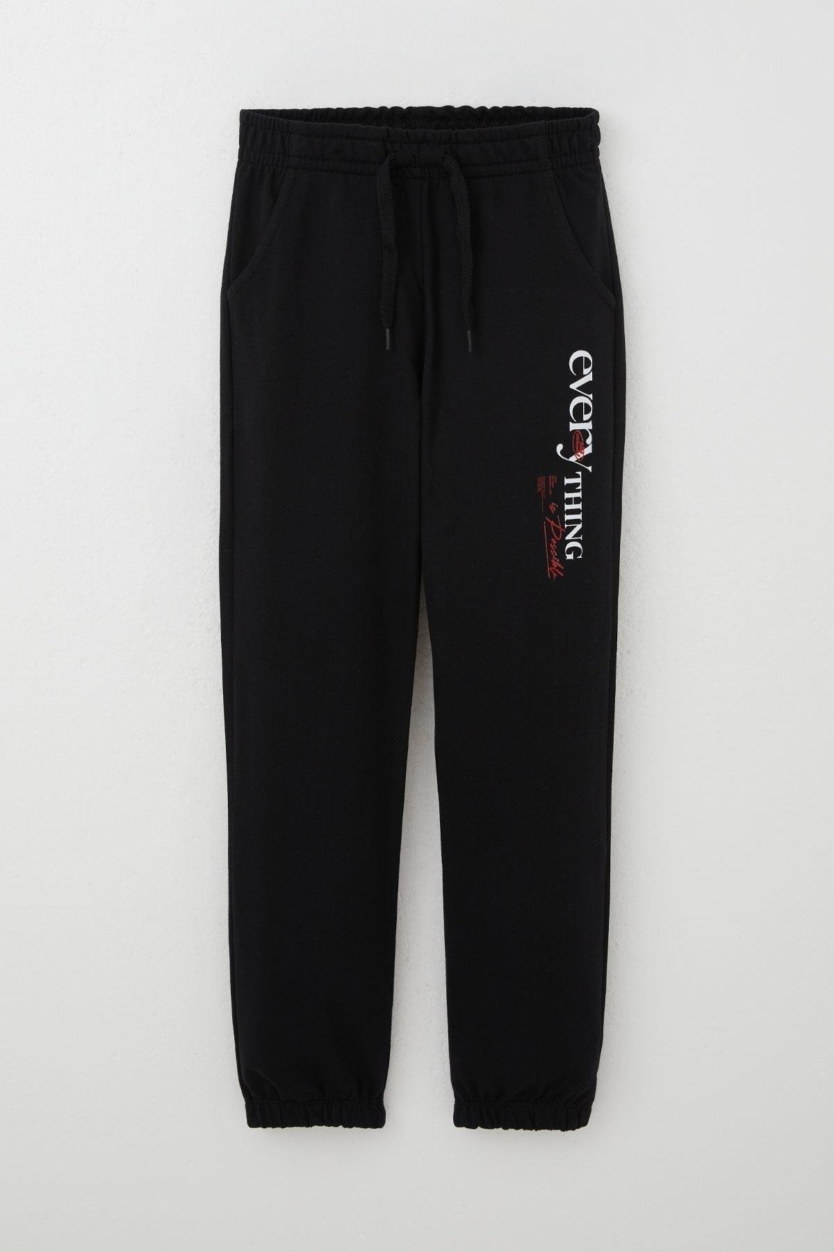 Breeze Erkek Çocuk Eşofman Altı Motivasyon Temalı Bağcık Aksesuarlı Siyah (4-5 Yaş)