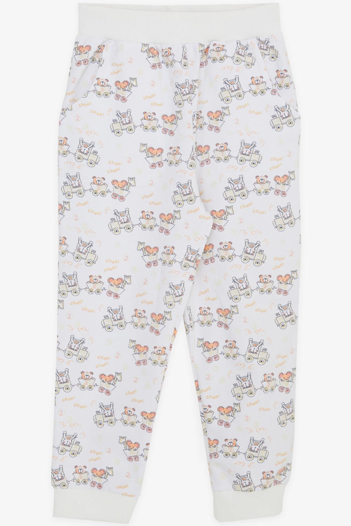 Breeze Erkek Çocuk Eşofman Altı Neşeli Hayvancıklar Desenli Beyaz (1-4 Yaş)