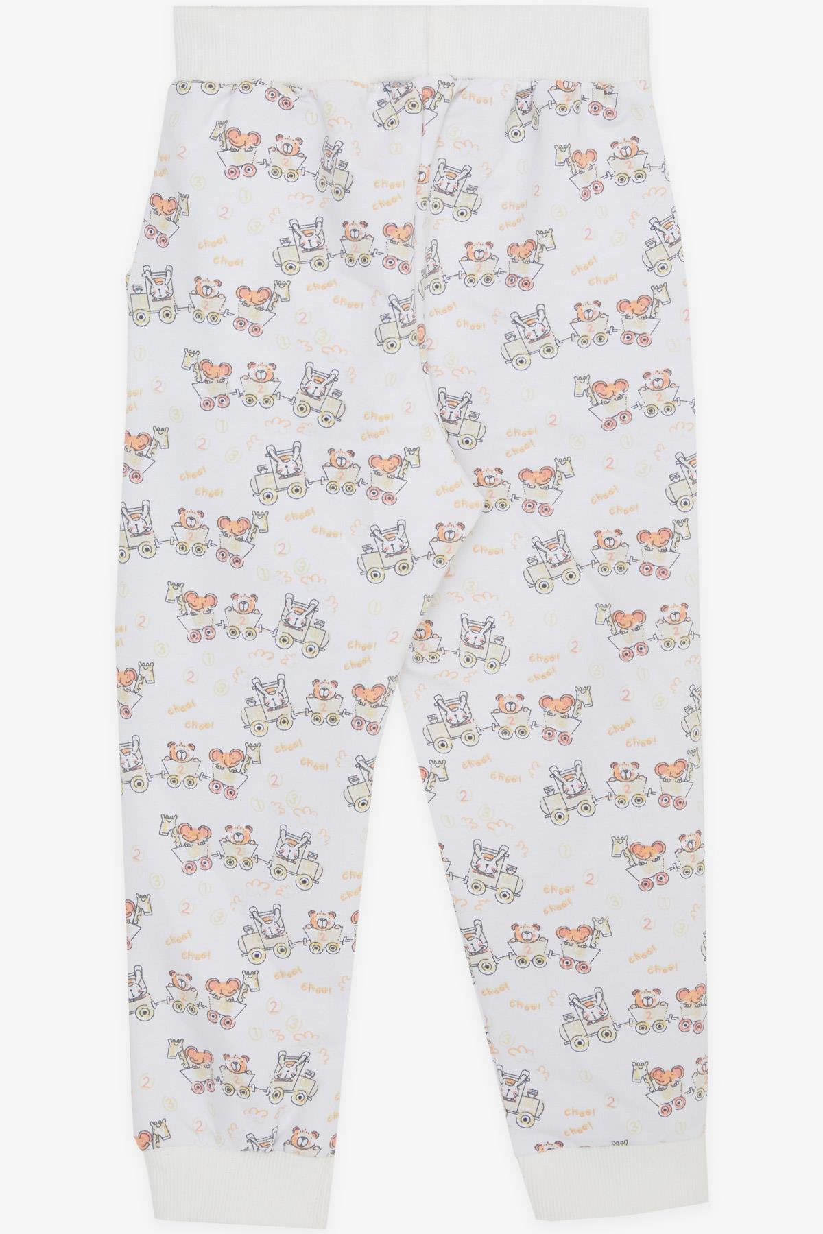 Breeze Erkek Çocuk Eşofman Altı Neşeli Hayvancıklar Desenli Beyaz (1-4 Yaş)