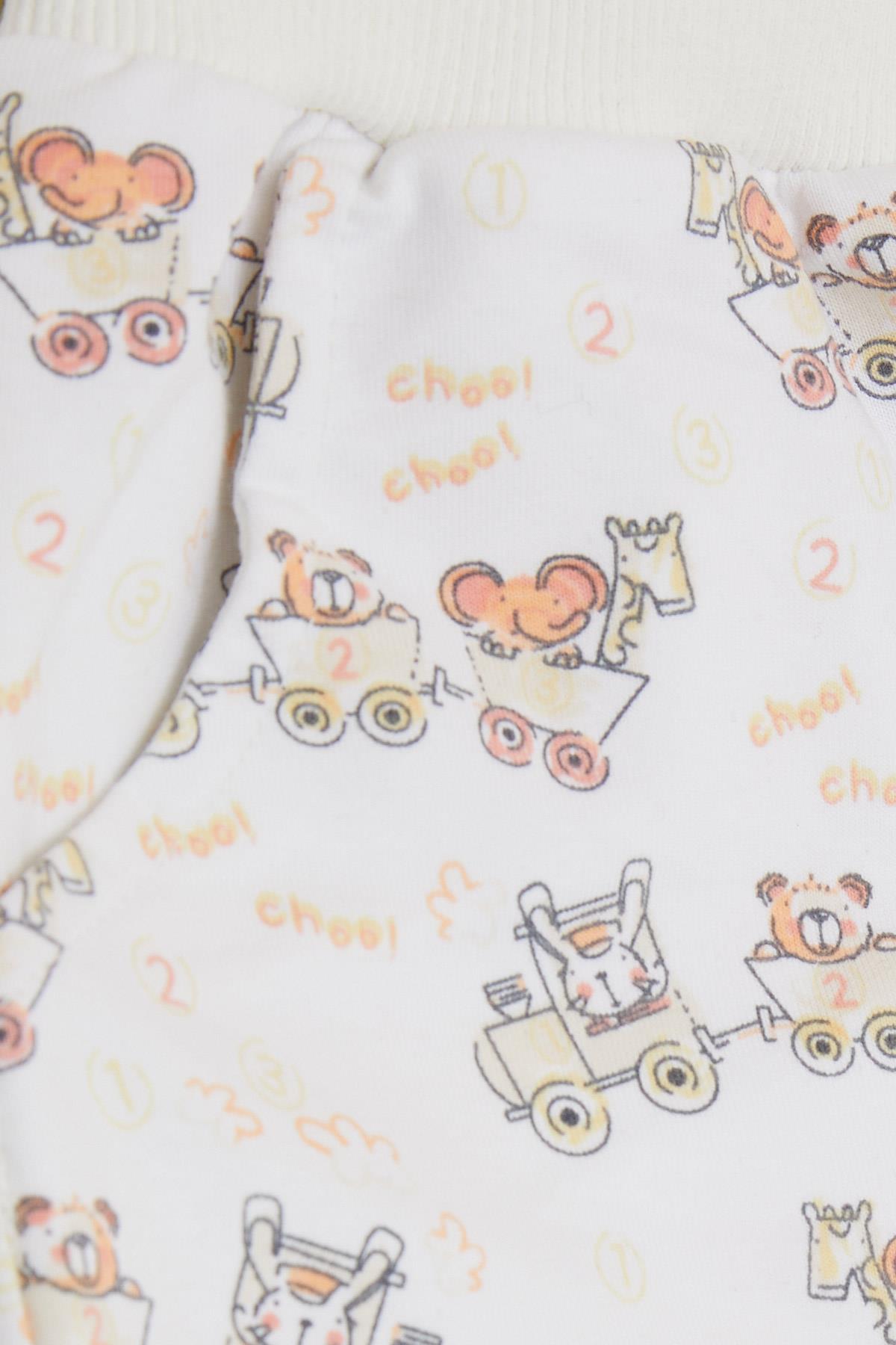 Breeze Erkek Çocuk Eşofman Altı Neşeli Hayvancıklar Desenli Beyaz (1-4 Yaş)