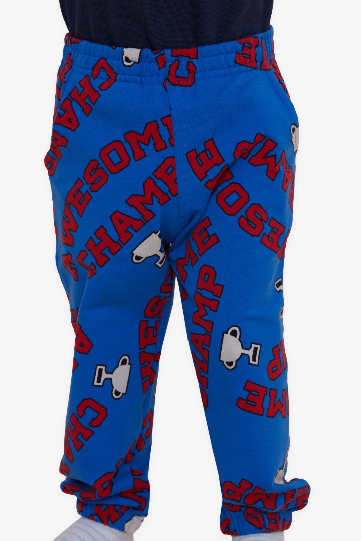 Breeze Erkek Çocuk Eşofman Altı Şampiyon Temalı Kupa Desenli Saks Mavisi (1-4 Yaş)