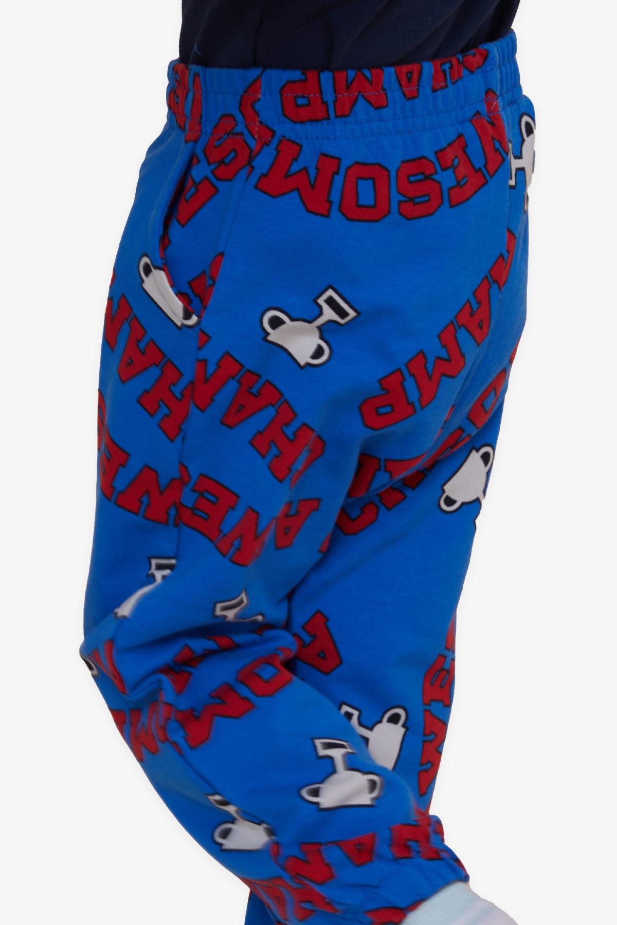 Breeze Erkek Çocuk Eşofman Altı Şampiyon Temalı Kupa Desenli Saks Mavisi (1-4 Yaş)