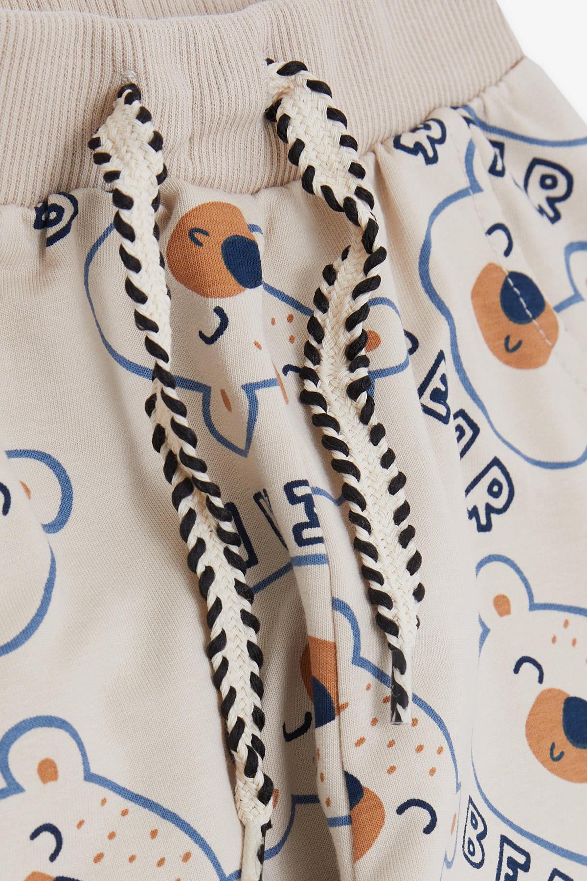 Breeze Erkek Çocuk Eşofman Altı Sevimli Ayıcık Baskılı Bej (1-4 Yaş)