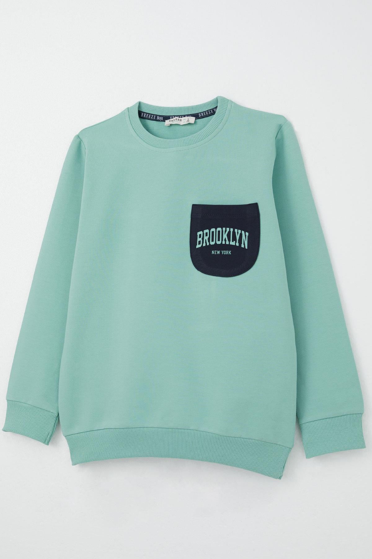 Breeze Erkek Çocuk Eşofman Takım Cep Kısmı Brooklyn Baskılı Su Yeşili (6-12 Yaş)