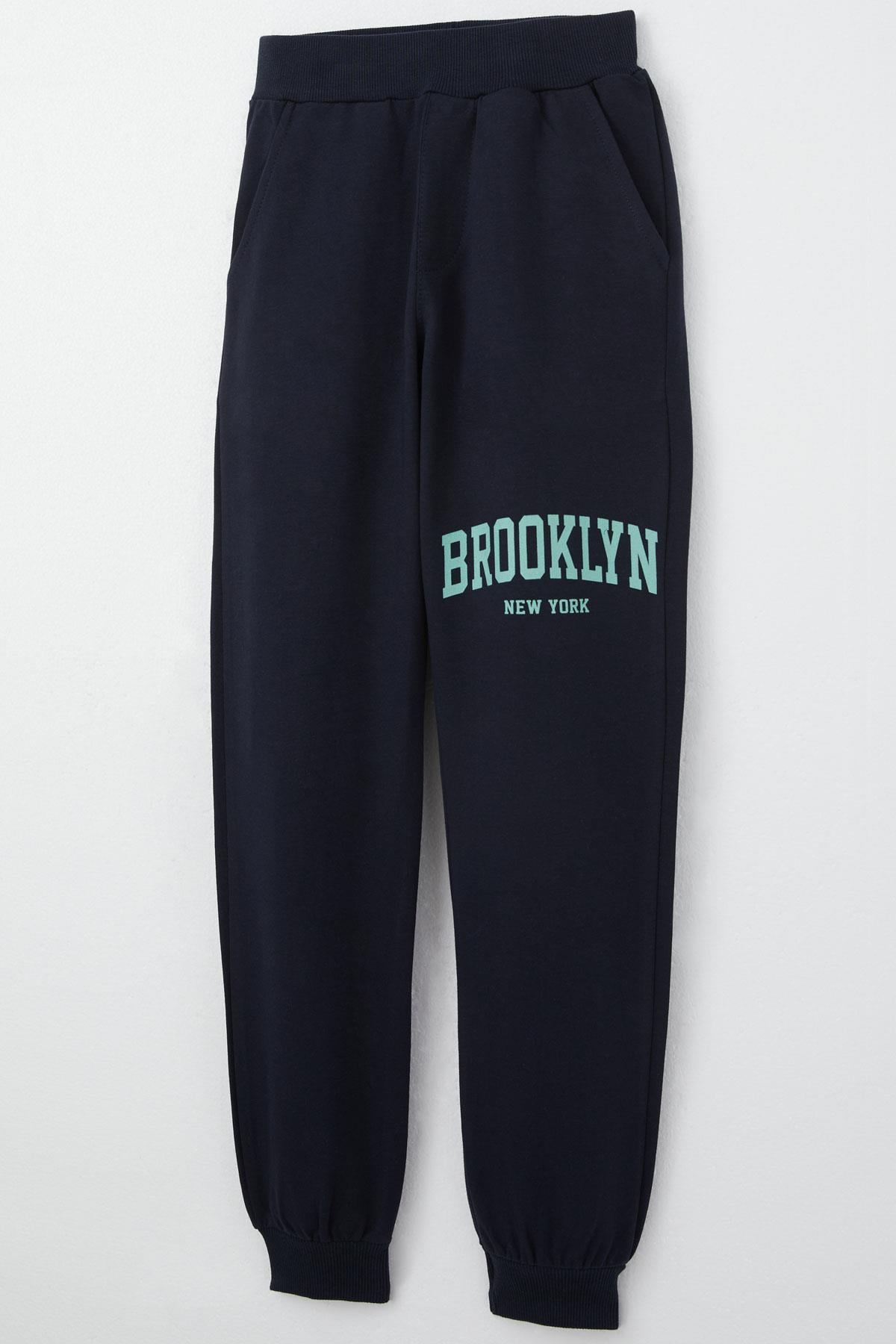 Breeze Erkek Çocuk Eşofman Takım Cep Kısmı Brooklyn Baskılı Su Yeşili (6-12 Yaş)