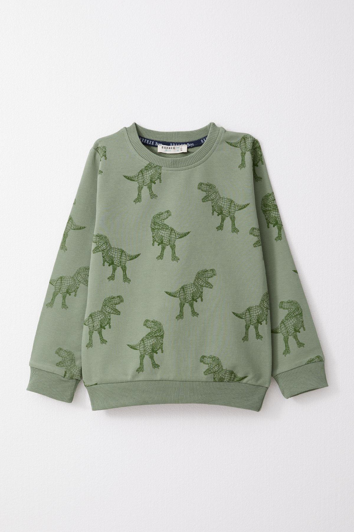 Breeze Erkek Çocuk Eşofman Takım Dinozor Desenli Mint Yeşili (3-8 Yaş)