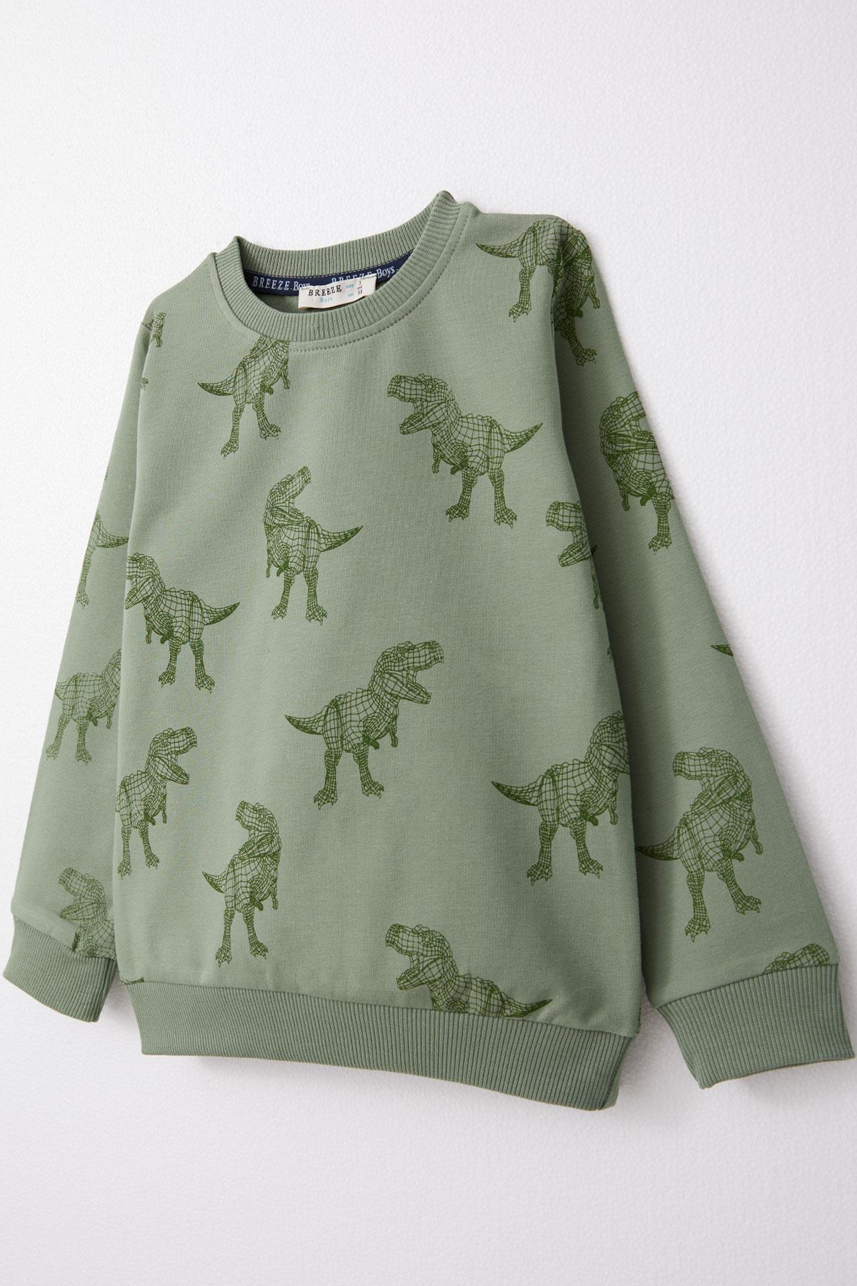 Breeze Erkek Çocuk Eşofman Takım Dinozor Desenli Mint Yeşili (3-8 Yaş)
