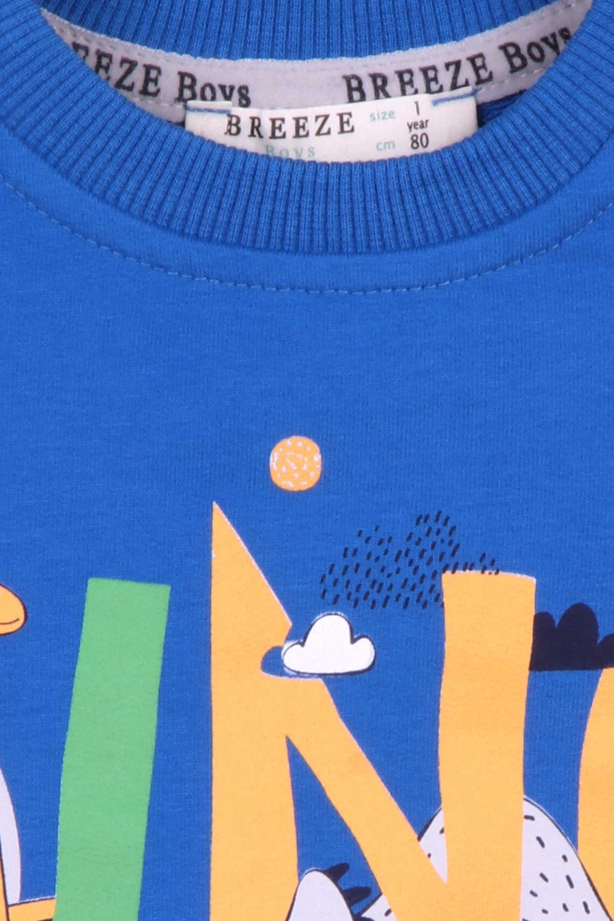 Breeze Erkek Çocuk Eşofman Takım Dinozor Baskılı Saks Mavisi (9 Ay-3 Yaş)