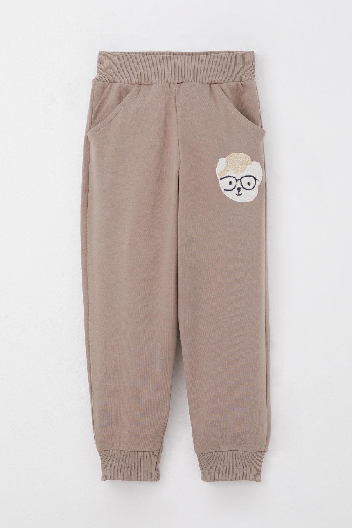 Breeze Erkek Çocuk Eşofman Takım Havalı Ayıcık Nakışlı Bej (1.5-5 Yaş)