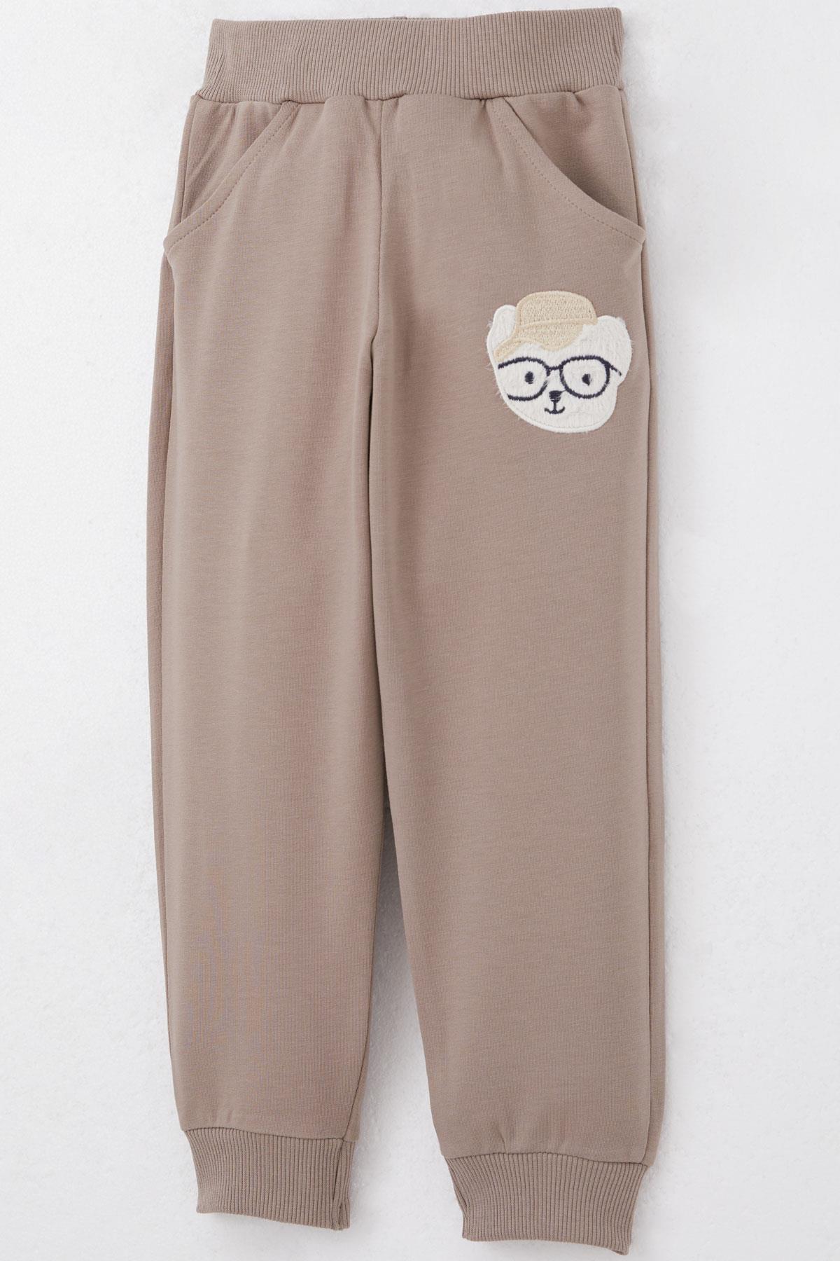 Breeze Erkek Çocuk Eşofman Takım Havalı Ayıcık Nakışlı Bej (1.5-5 Yaş)