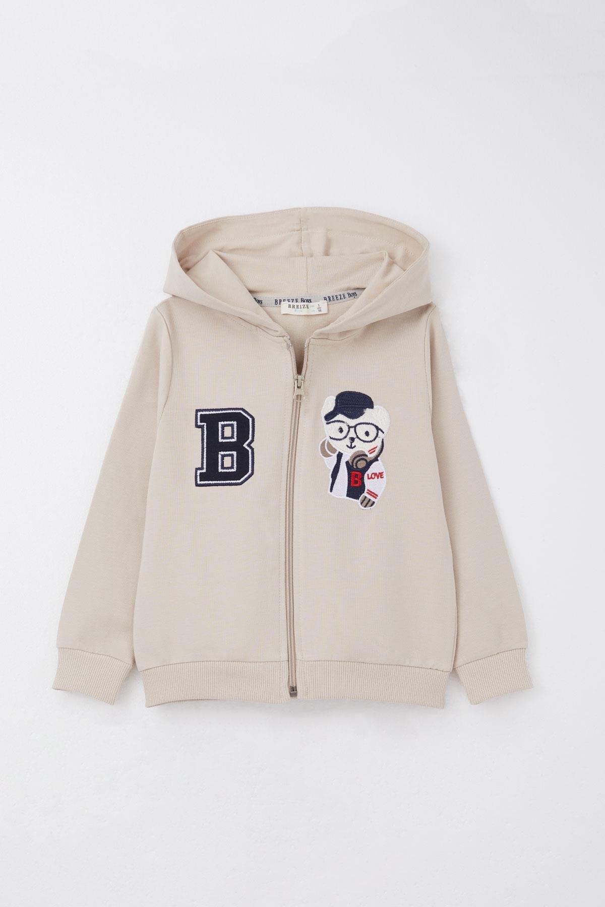 Breeze Erkek Çocuk Eşofman Takım Havalı Ayıcık Nakışlı Bej (1.5-5 Yaş)