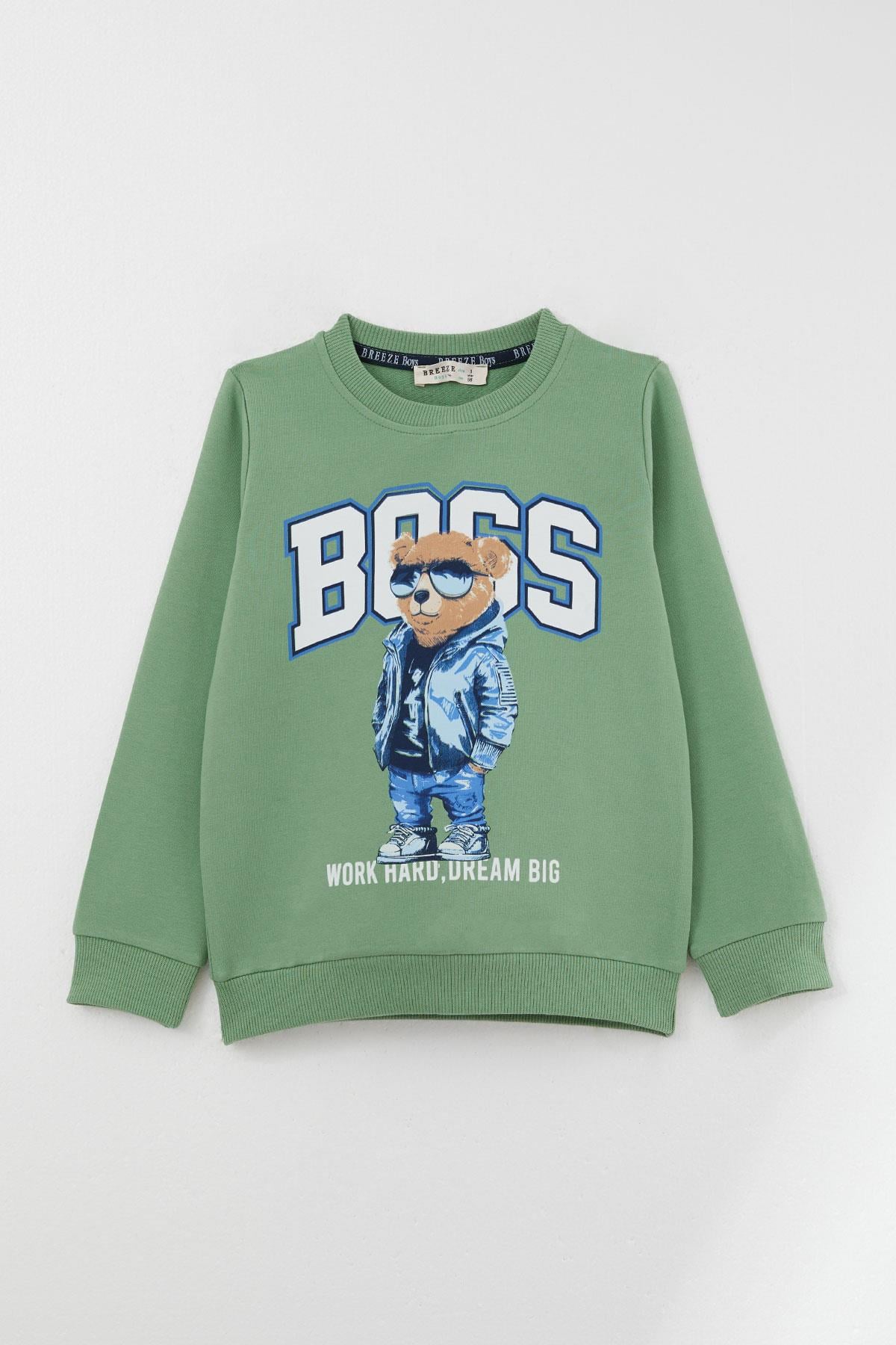 Breeze Erkek Çocuk Eşofman Takım Havalı Ayıcık Baskılı Mint Yeşili (3-8 Yaş)