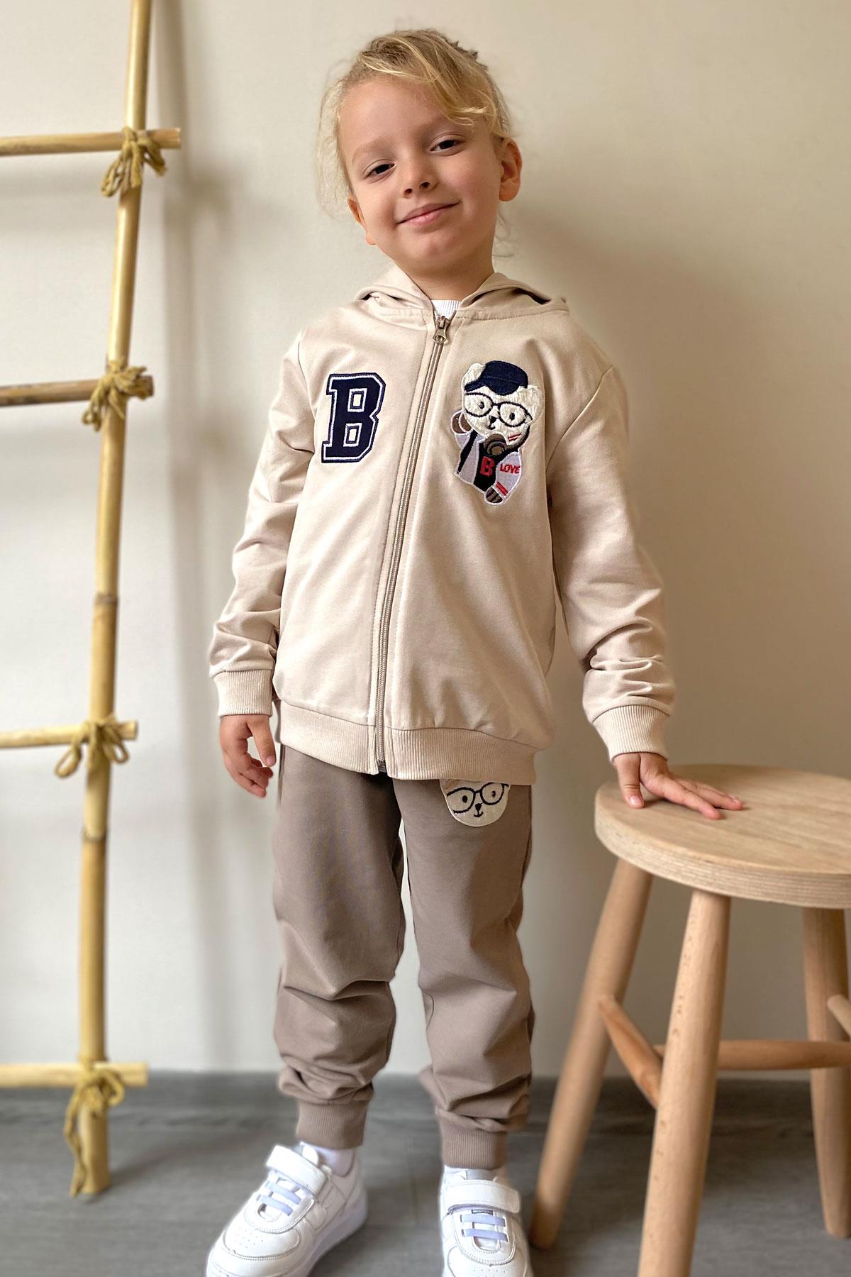 Breeze Erkek Çocuk Eşofman Takım Havalı Ayıcık Nakışlı Bej (1.5-5 Yaş)
