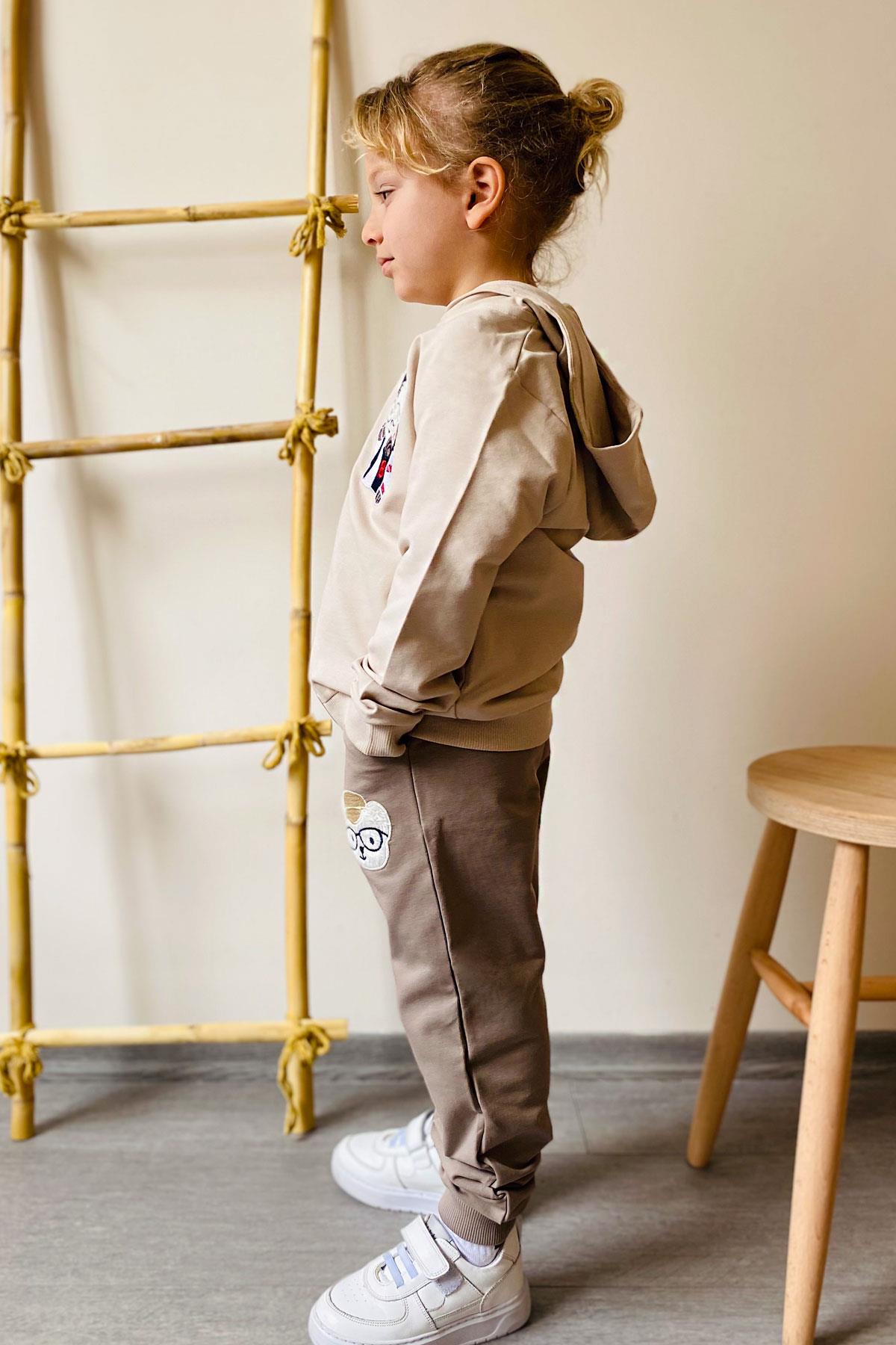 Breeze Erkek Çocuk Eşofman Takım Havalı Ayıcık Nakışlı Bej (1.5-5 Yaş)