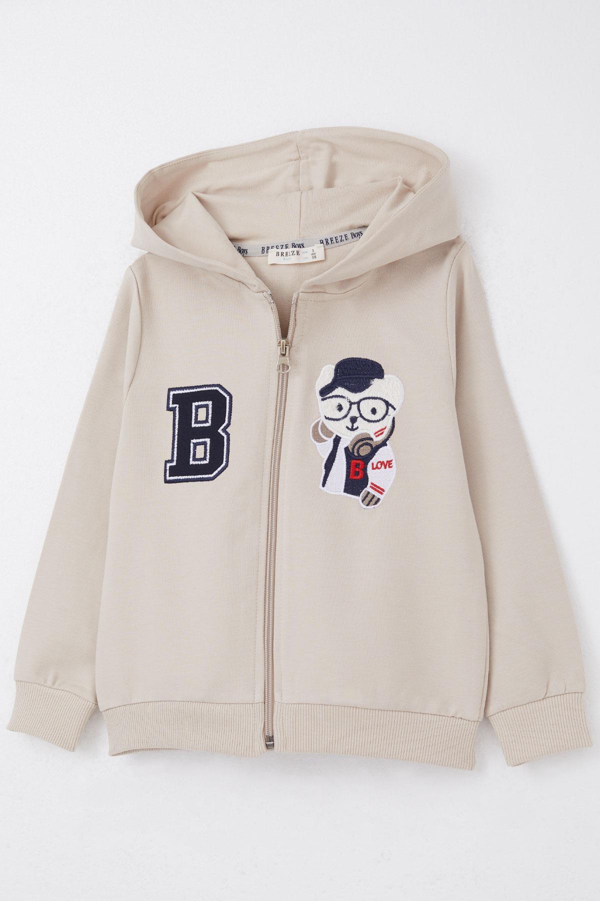 Breeze Erkek Çocuk Eşofman Takım Havalı Ayıcık Nakışlı Bej (1.5-5 Yaş)