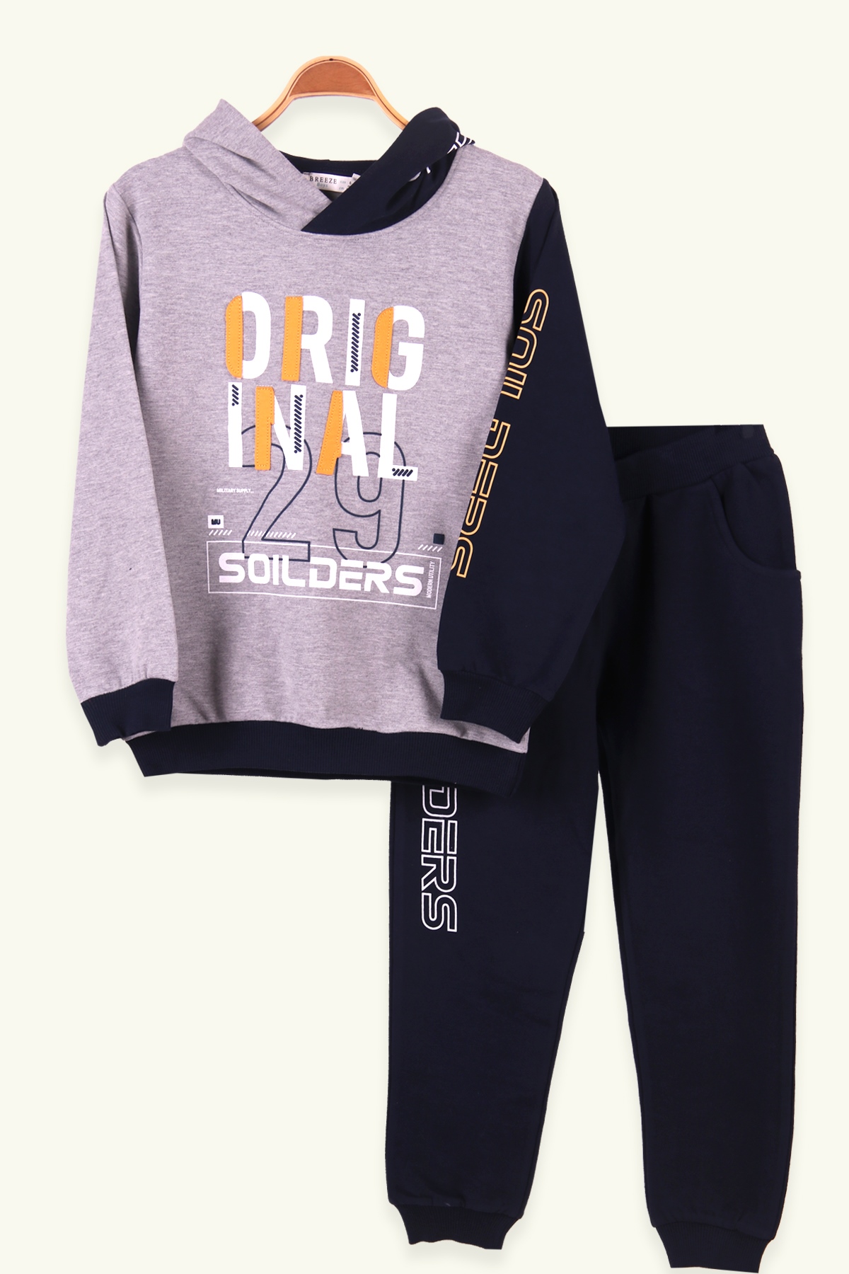 Breeze Erkek Çocuk Eşofman Takım Kapüşonlu Original Yazılı Gri (6-10 Yaş)
