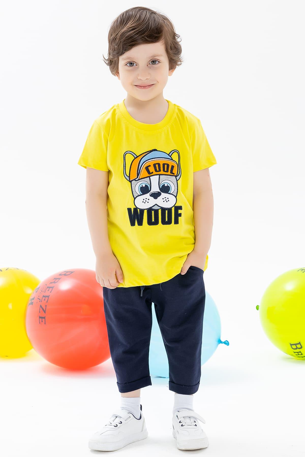 Breeze Erkek Çocuk Eşofman Takım Köpekcik Nakışlı Neon Yeşil (1-4 Yaş)