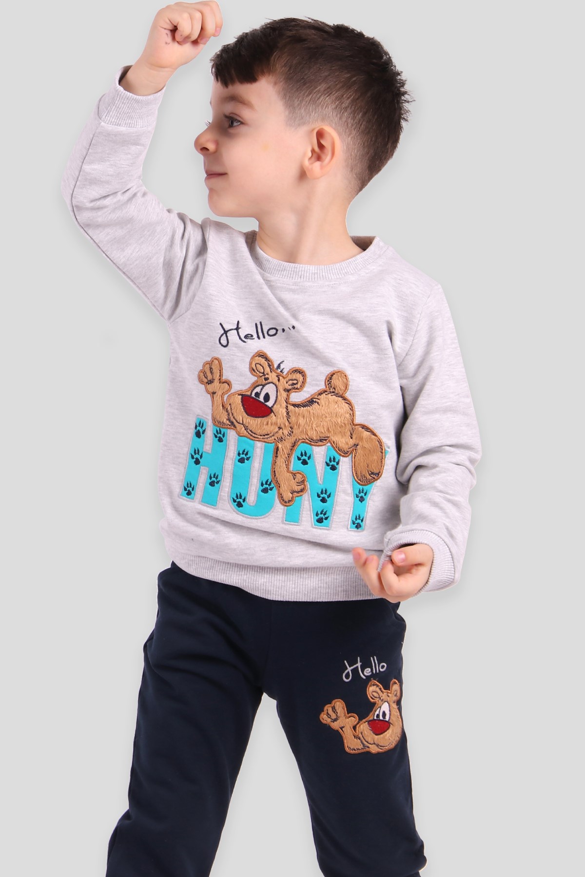 Breeze Erkek Çocuk Eşofman Takım Köpek Nakışlı Gri (1.5-4 Yaş)